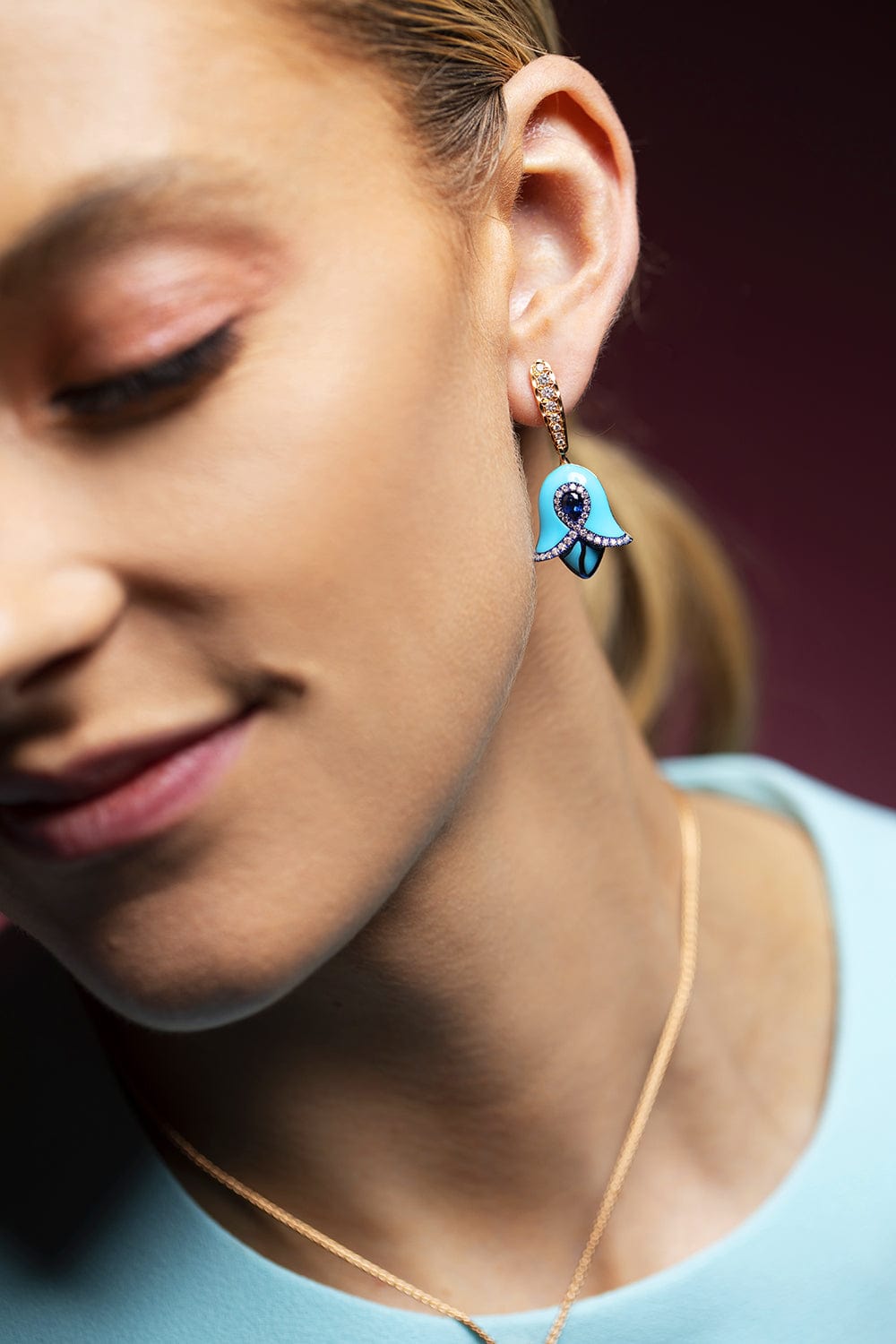 SABOO FINE JEWELS-Turquoise Aura Tulip Pendant-YELLOW GOLD