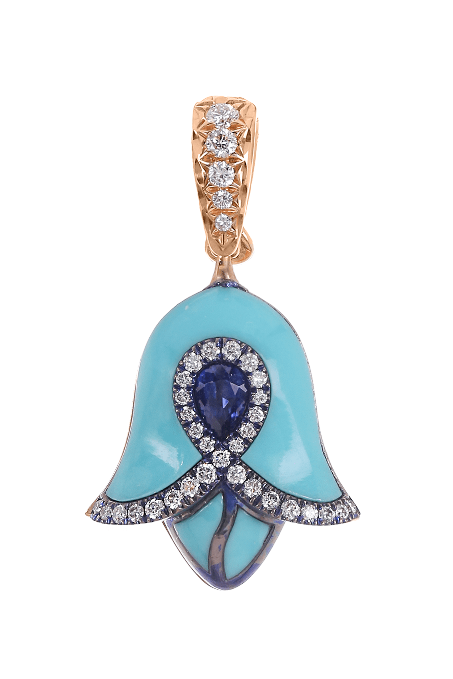 SABOO FINE JEWELS-Turquoise Aura Tulip Pendant-YELLOW GOLD