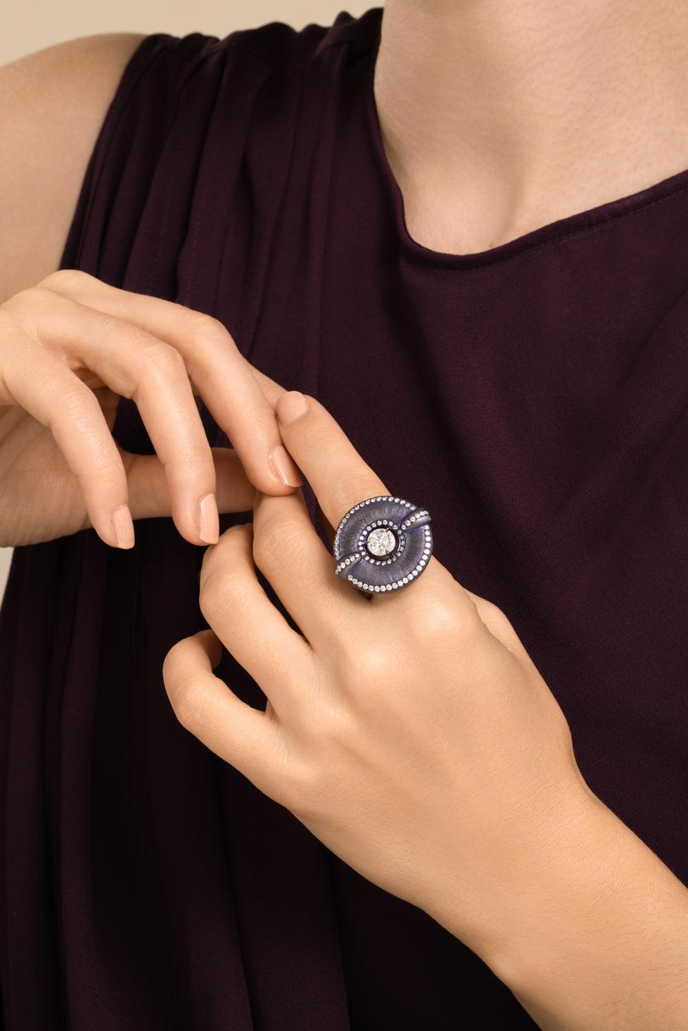 Diamond Purple Shield Elemento Ring-TITANIUM-6-JEWELRYFINE JEWELRING-SABOO FINE JEWELS