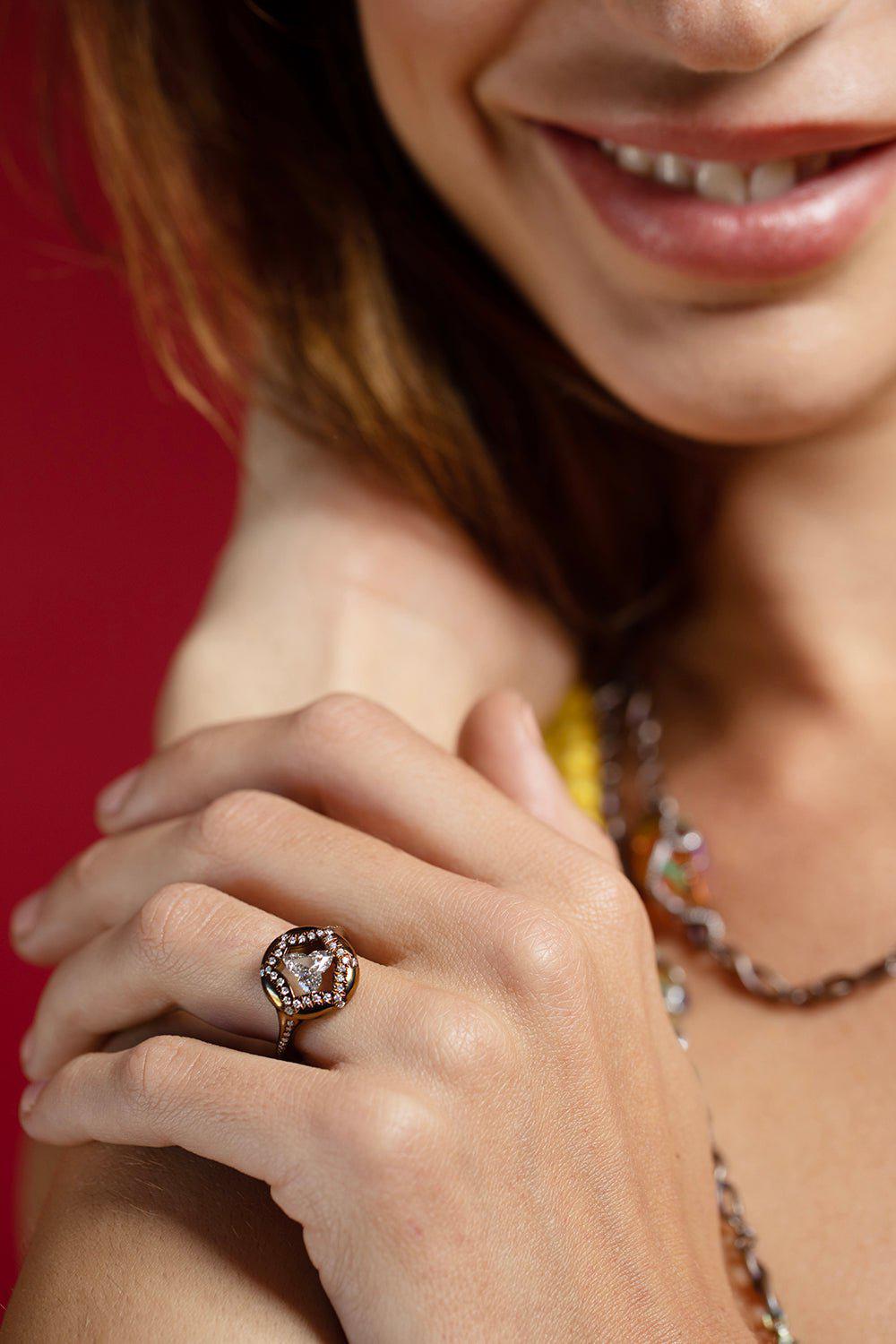 SABOO FINE JEWELS-Diamond Tri Flower Ring-TITANIUM