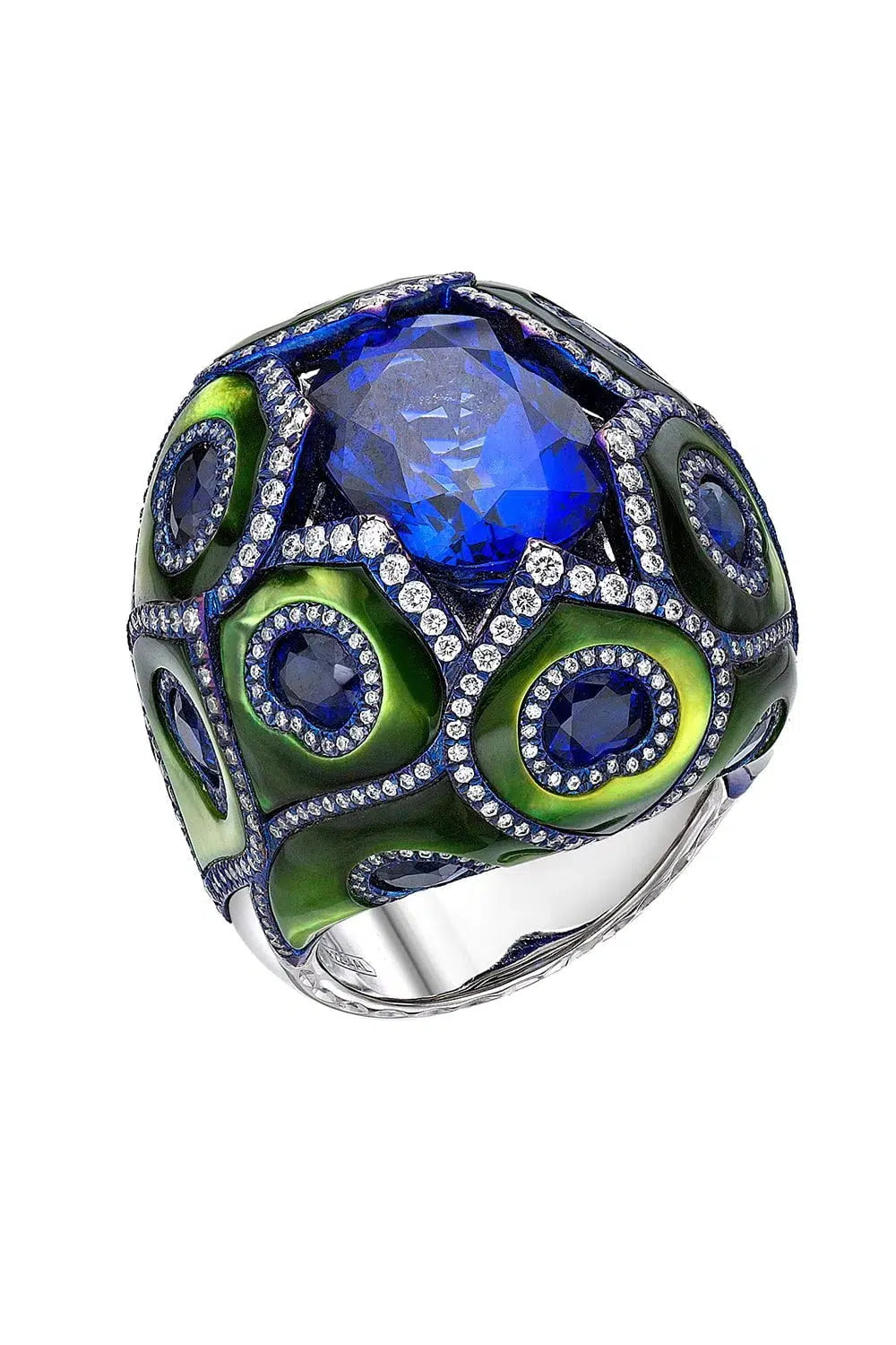 SABOO FINE JEWELS-Sapphire Diamond Ring-TITANIUM