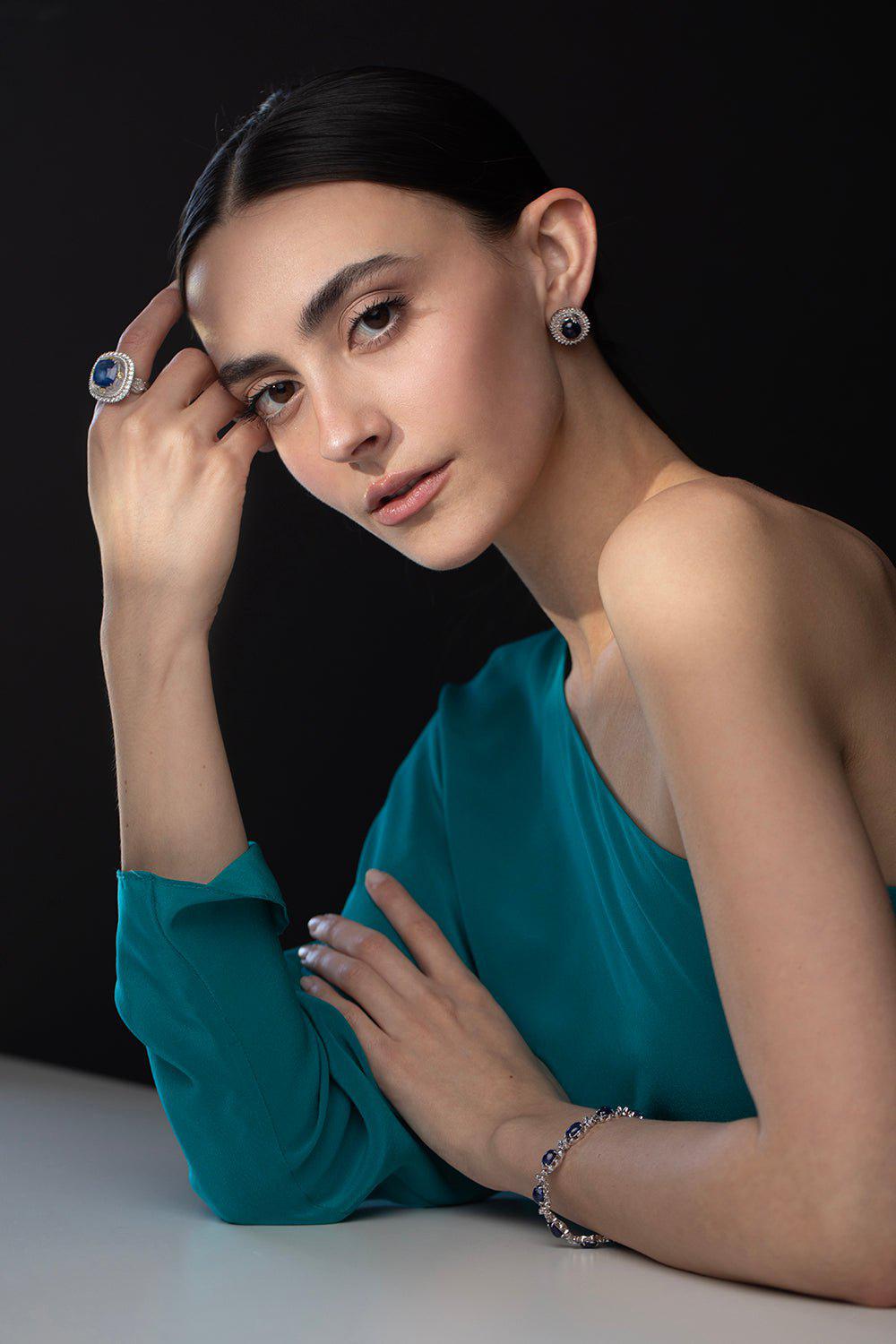 SABOO FINE JEWELS-Cushion Sapphire Diamond Ring-WHITE GOLD
