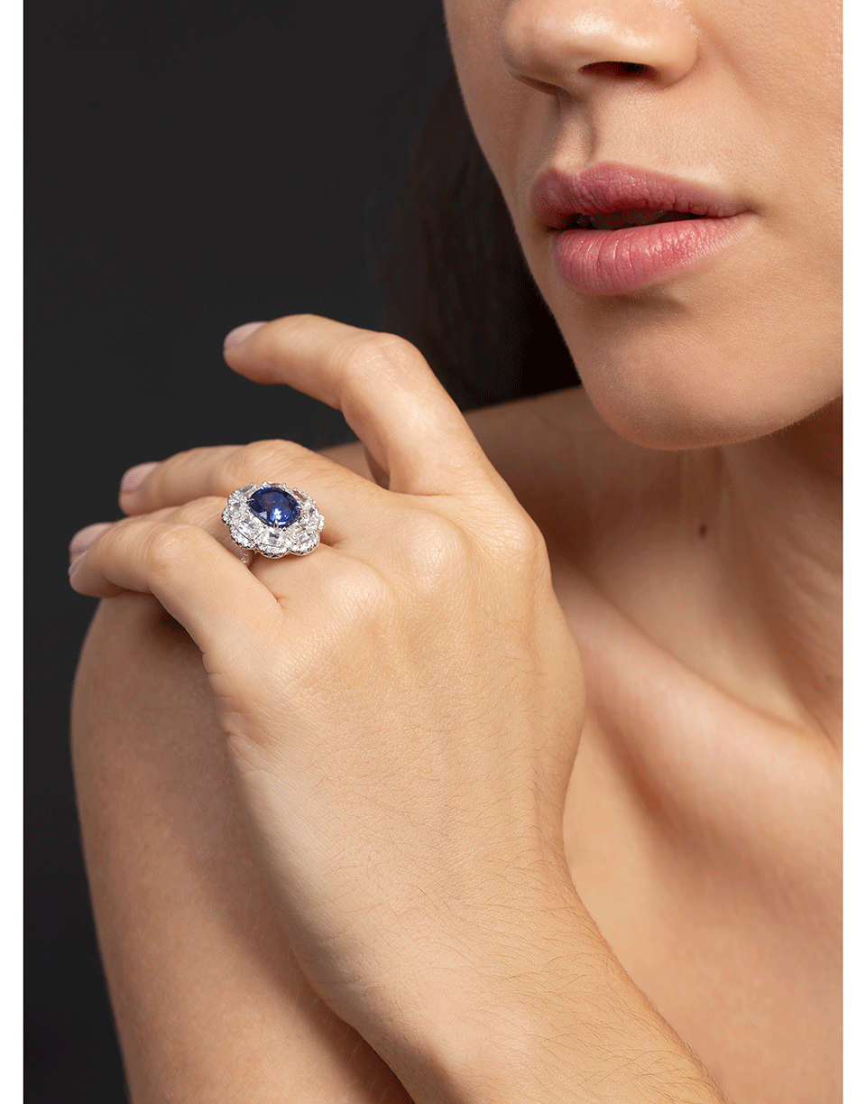 SABOO FINE JEWELS-Oval Sapphire and Diamond Ring-WHITE GOLD