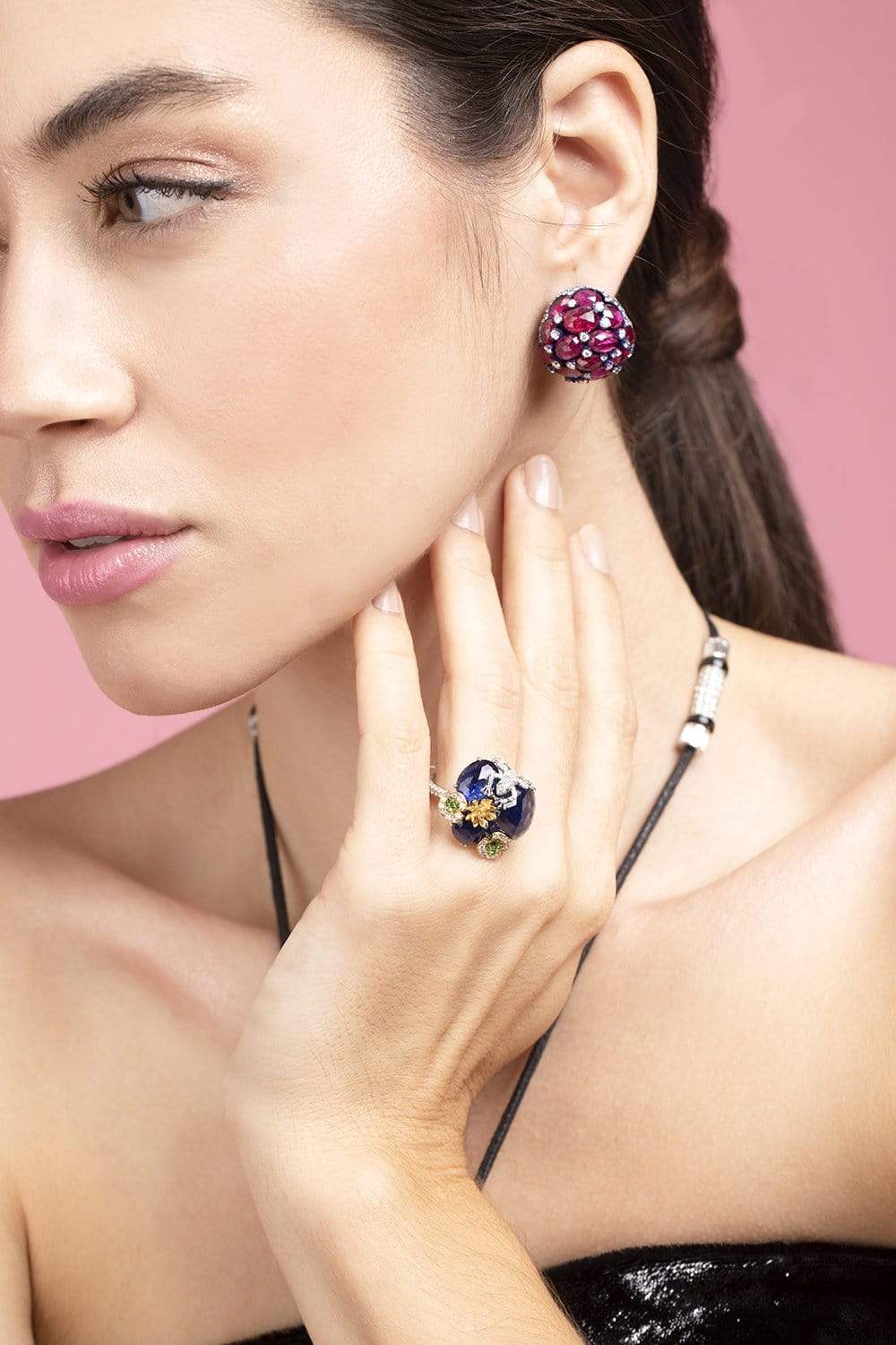 SABOO FINE JEWELS-Royalle Blue Sapphire Lily Pad Ring-WHITE GOLD