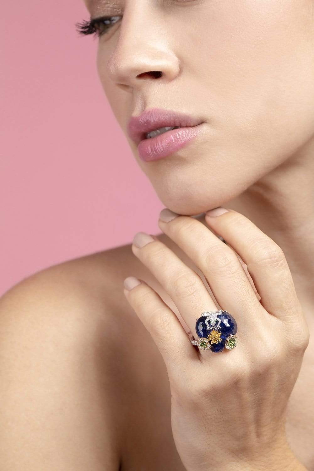 SABOO FINE JEWELS-Royalle Blue Sapphire Lily Pad Ring-WHITE GOLD