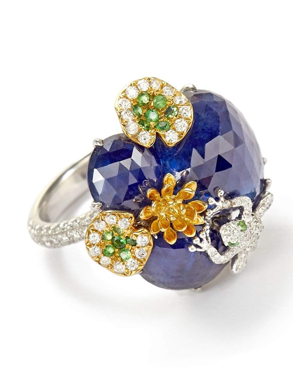 SABOO FINE JEWELS-Royalle Blue Sapphire Lily Pad Ring-WHITE GOLD