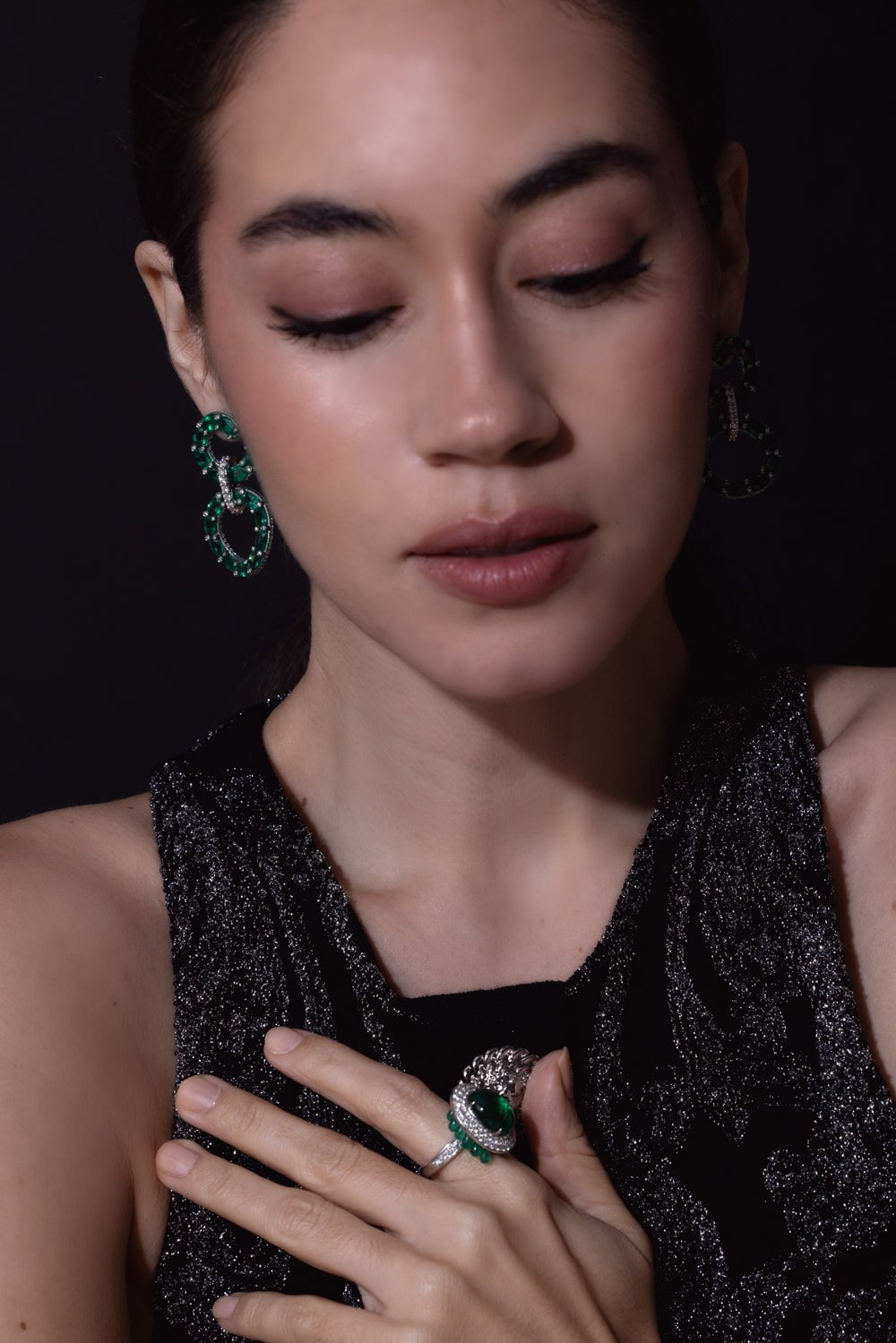 SABOO FINE JEWELS-Emerald Diamond Ring-WHITE GOLD