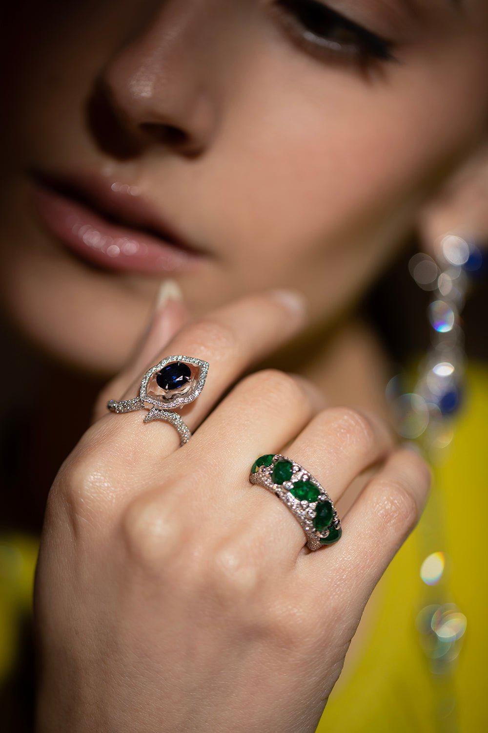 SABOO FINE JEWELS-Emerald Diamond Ring-WHITE GOLD