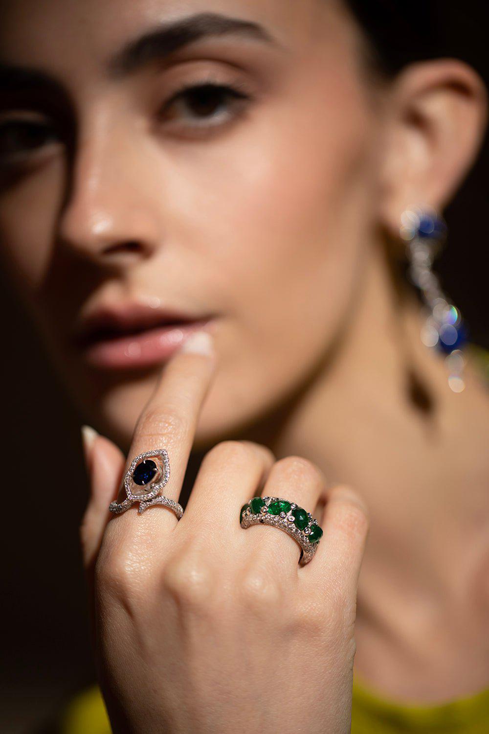 SABOO FINE JEWELS-Emerald Diamond Ring-WHITE GOLD