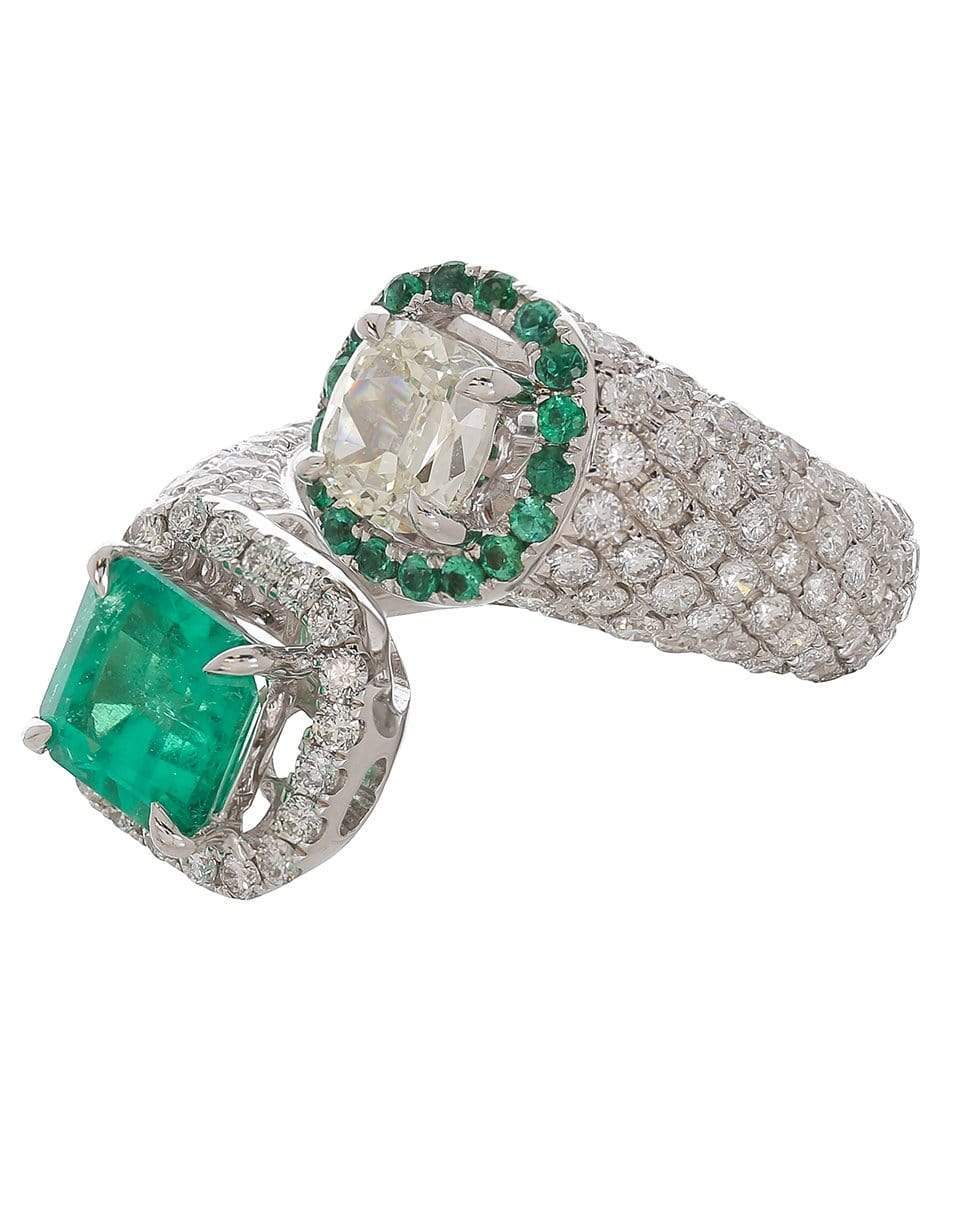 SABOO FINE JEWELS-Royalle Emerald and Diamond Bypass Ring-WHITE GOLD