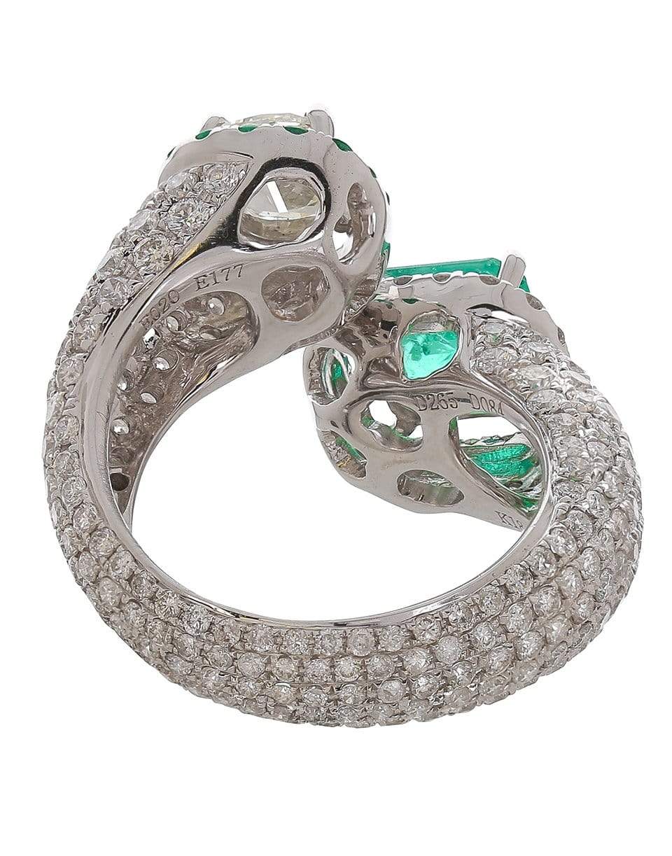 SABOO FINE JEWELS-Royalle Emerald and Diamond Bypass Ring-WHITE GOLD
