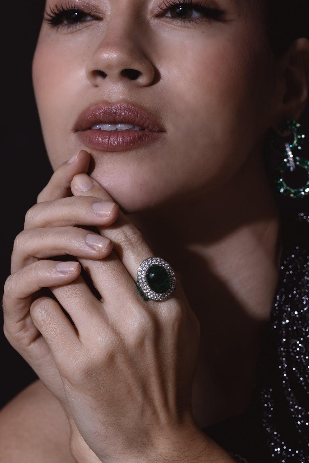 SABOO FINE JEWELS-Emerald Diamond Ring-WHITE GOLD
