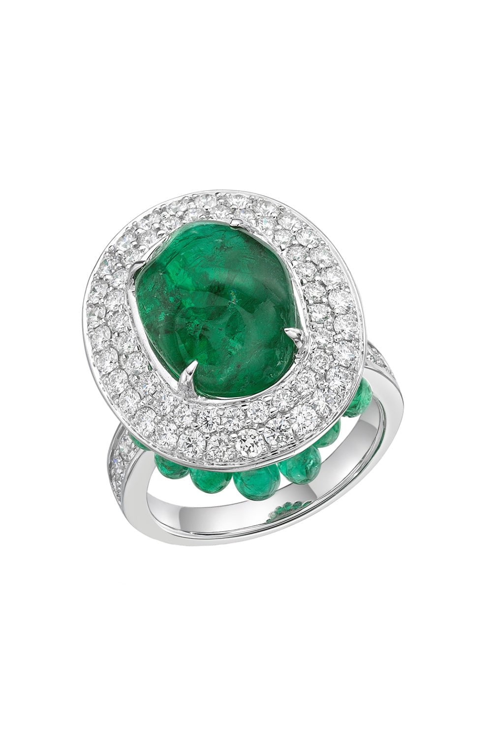 SABOO FINE JEWELS-Emerald Diamond Ring-WHITE GOLD