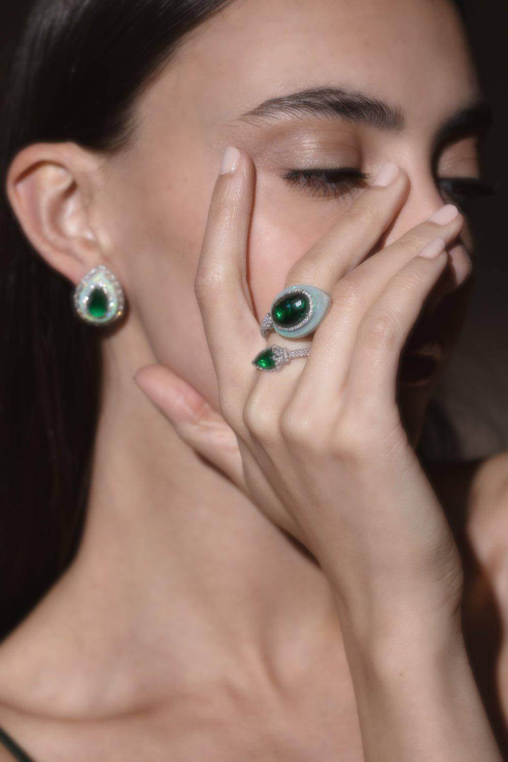 SABOO FINE JEWELS-Aura Rosecut Emerald Opal Ring-WHITE GOLD