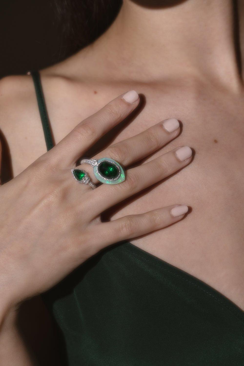 SABOO FINE JEWELS-Aura Rosecut Emerald Opal Ring-WHITE GOLD