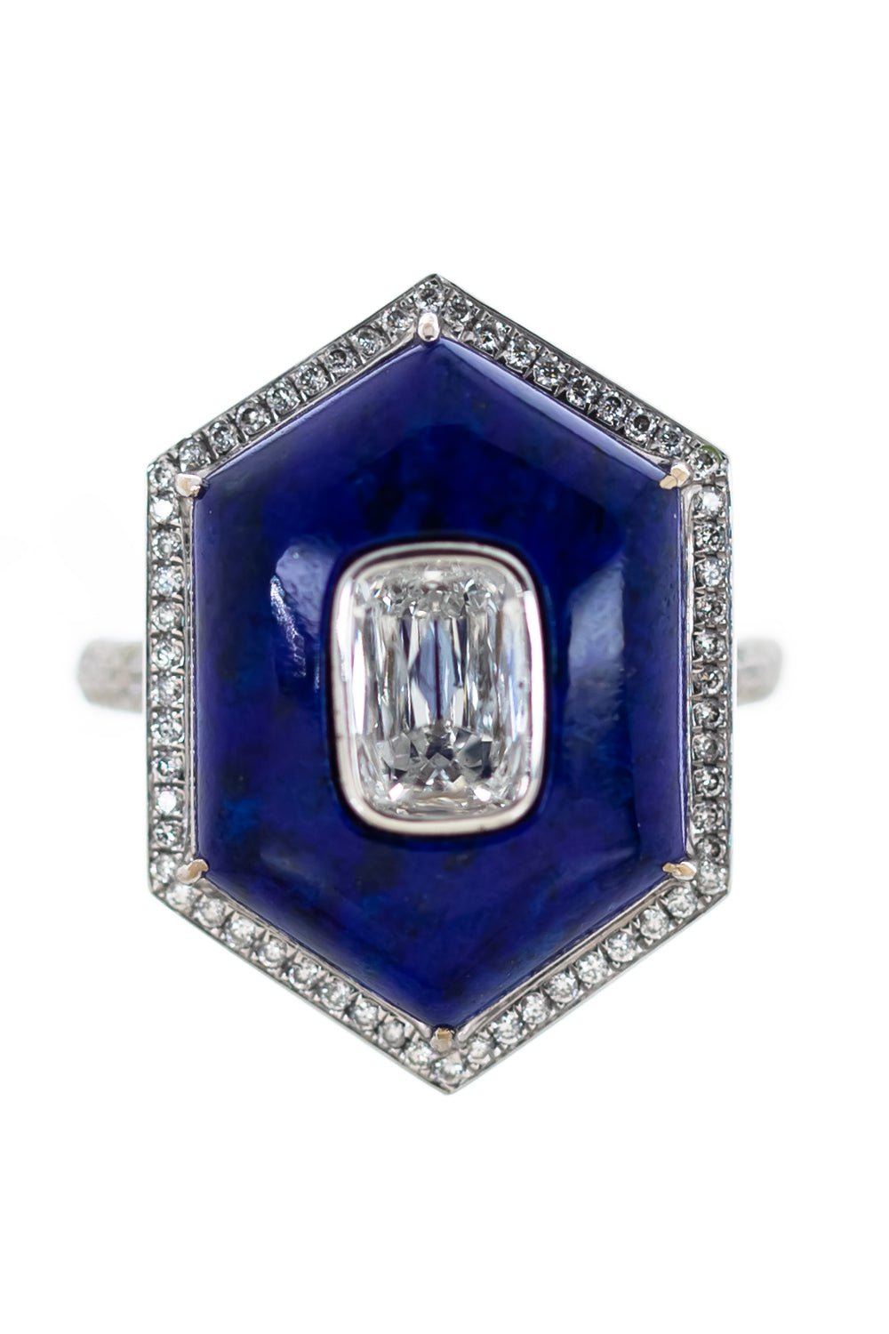 SABOO FINE JEWELS-Diamond Lapis Hexagon Ring-WHITE GOLD