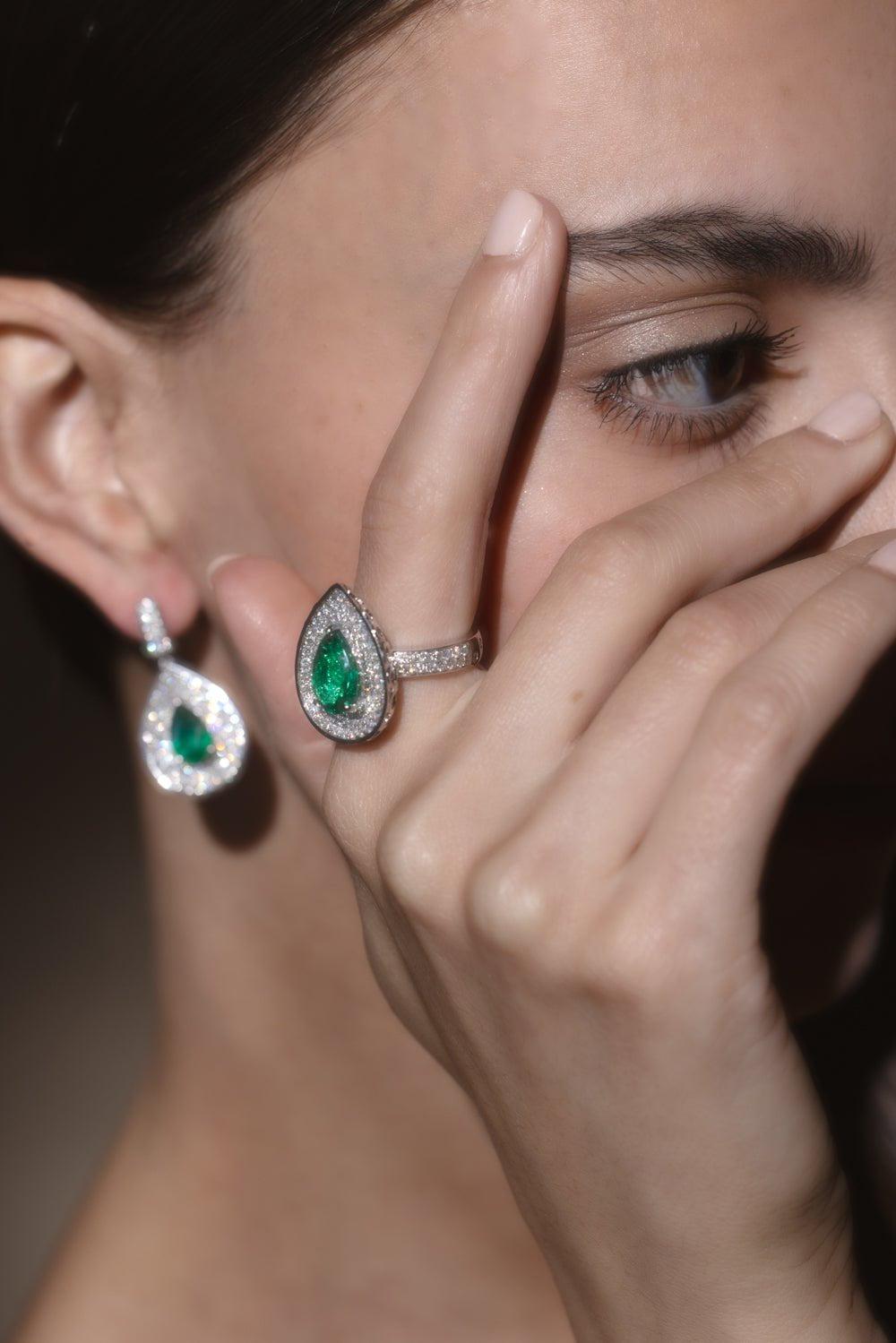SABOO FINE JEWELS-Emerald Diamond Ring-WHITE GOLD