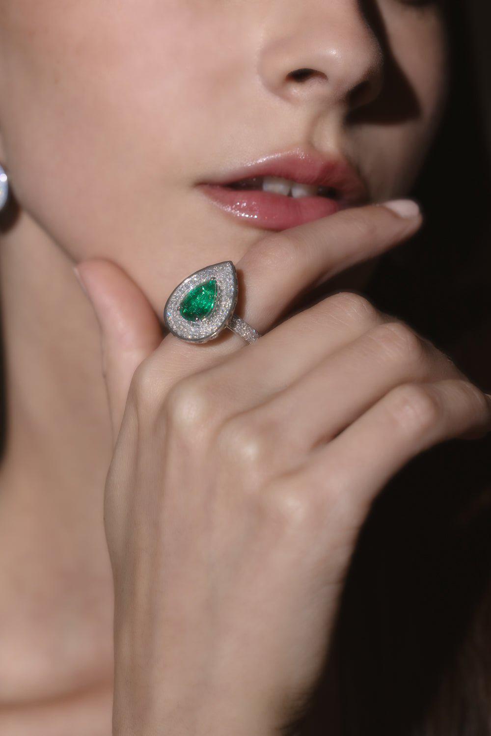 SABOO FINE JEWELS-Emerald Diamond Ring-WHITE GOLD