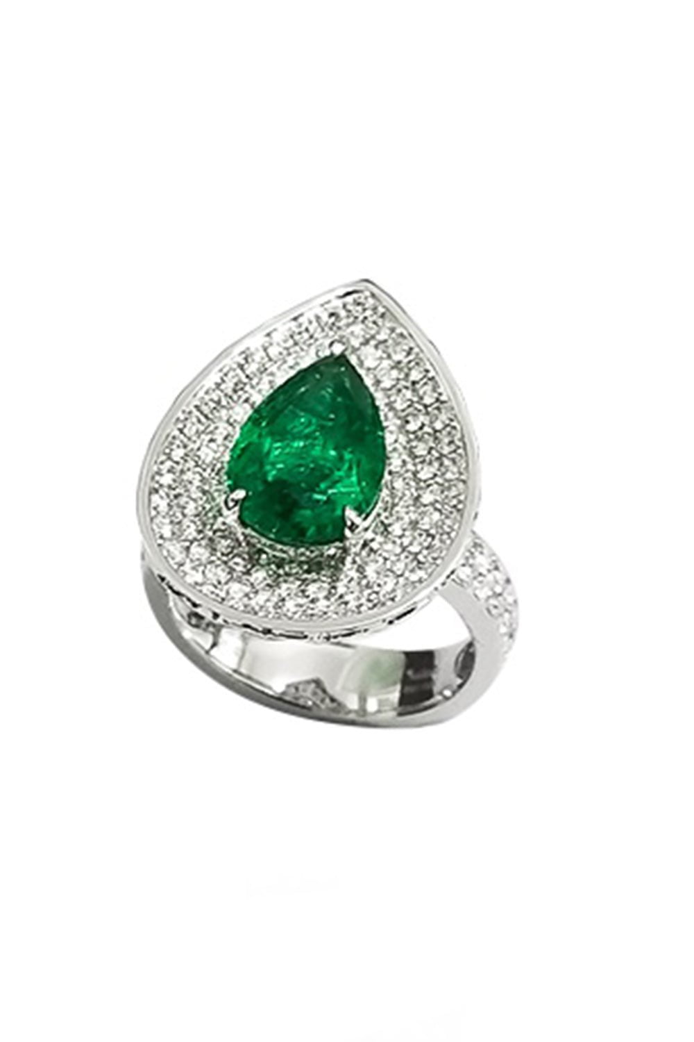 SABOO FINE JEWELS-Emerald Diamond Ring-WHITE GOLD