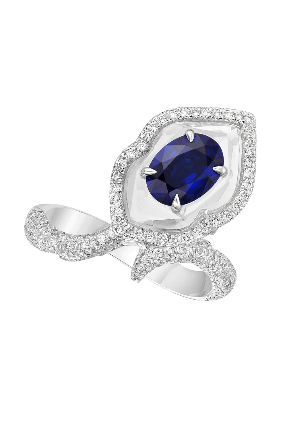 SABOO FINE JEWELS-Sapphire Diamond Leaf Ring-WHITE GOLD