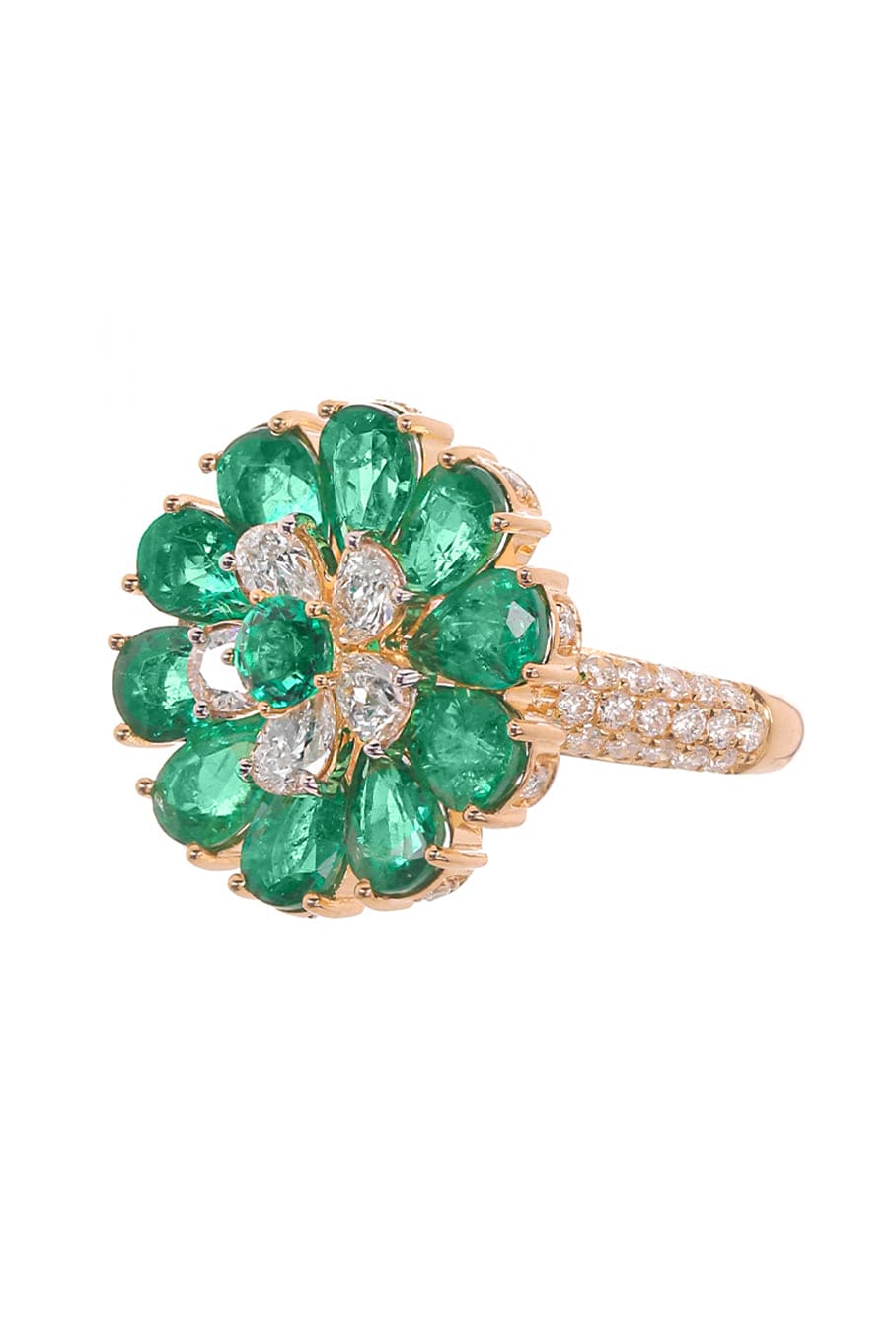 SABOO FINE JEWELS-Emerald Floral Symphony Ring-YELLOW GOLD