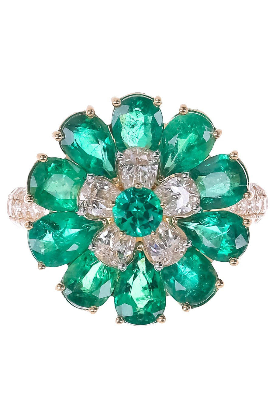SABOO FINE JEWELS-Emerald Floral Symphony Ring-YELLOW GOLD