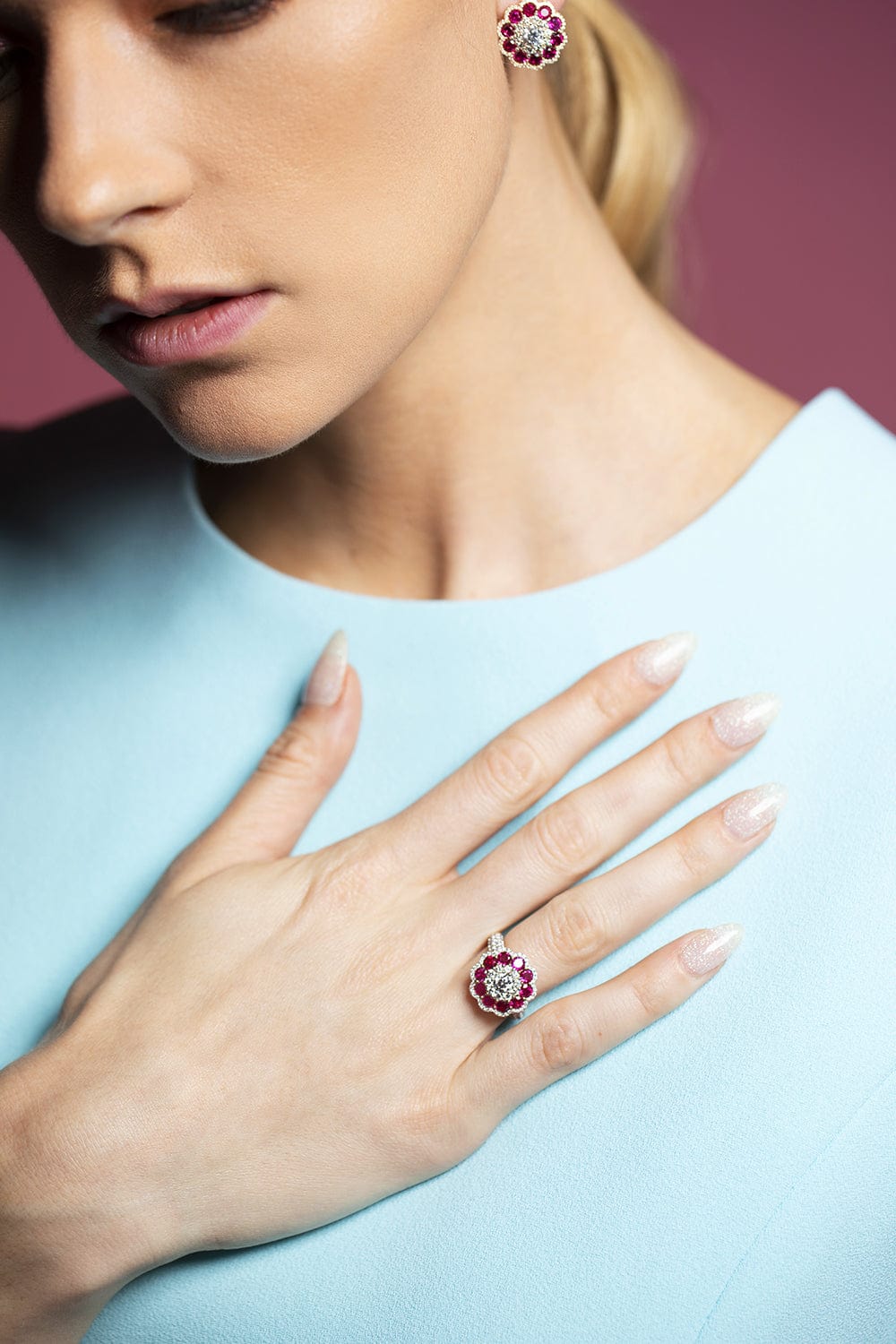SABOO FINE JEWELS-Ruby and Diamond Floral Symphony Ring-YELLOW GOLD