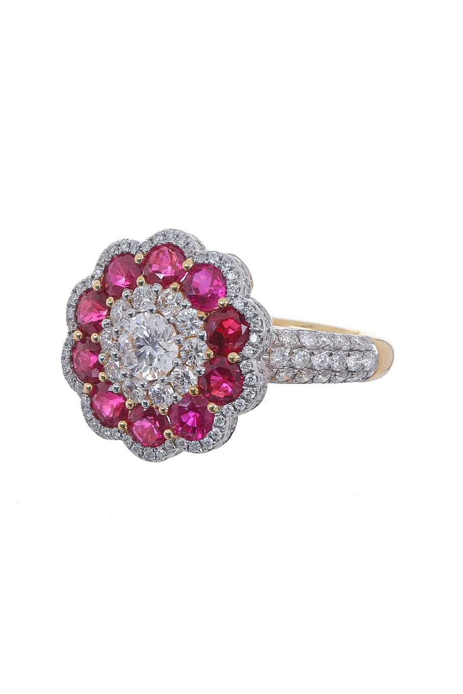 SABOO FINE JEWELS-Ruby and Diamond Floral Symphony Ring-YELLOW GOLD
