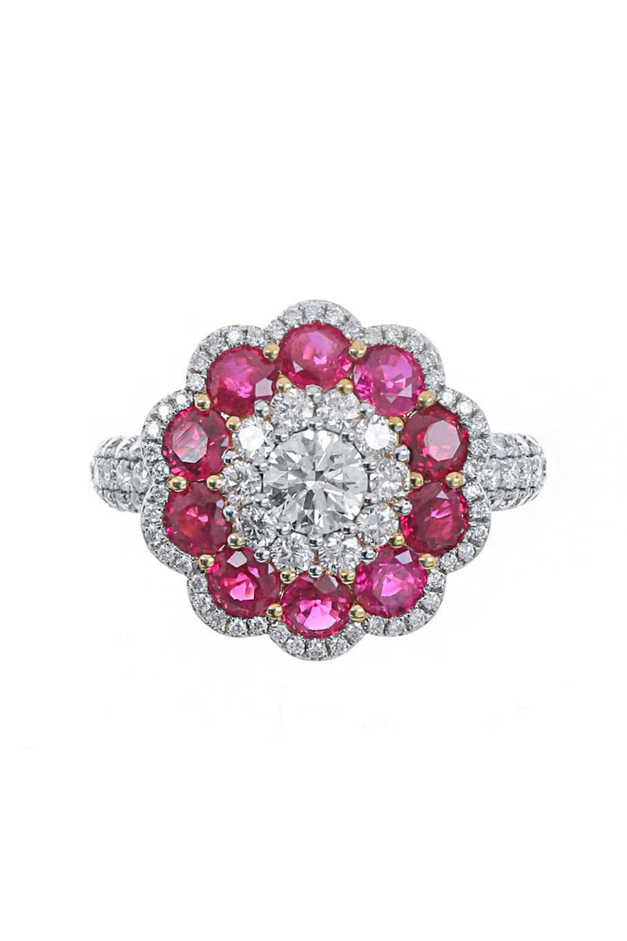 SABOO FINE JEWELS-Ruby and Diamond Floral Symphony Ring-YELLOW GOLD