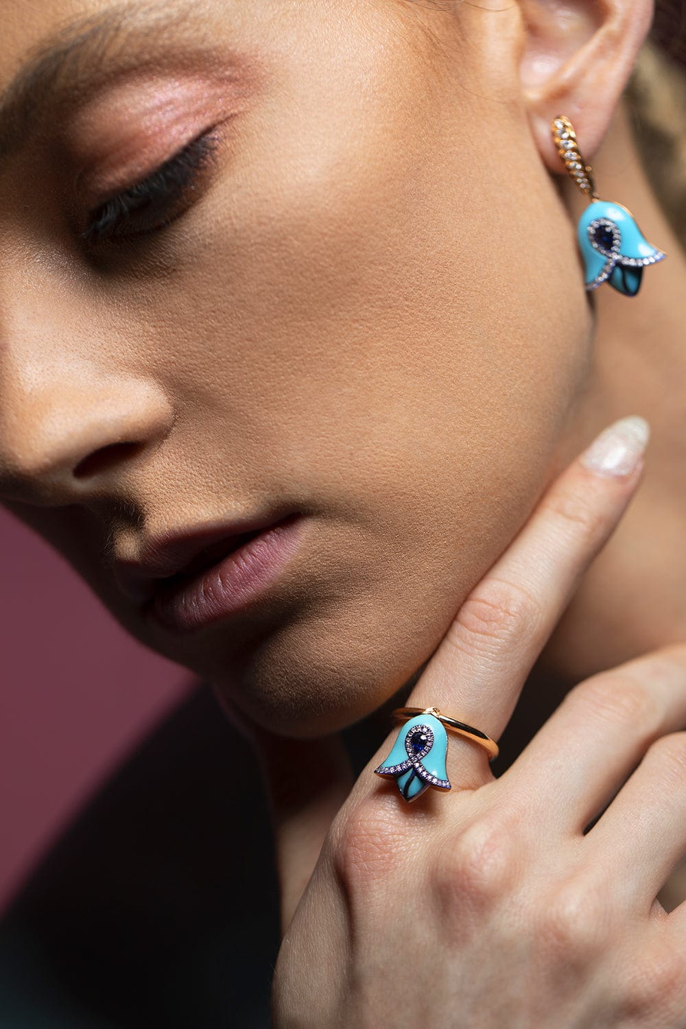 SABOO FINE JEWELS-Turquoise Aura Tulip Ring-YELLOW GOLD