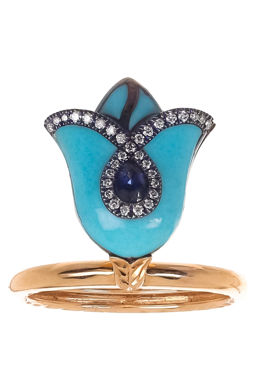 SABOO FINE JEWELS-Turquoise Aura Tulip Ring-YELLOW GOLD
