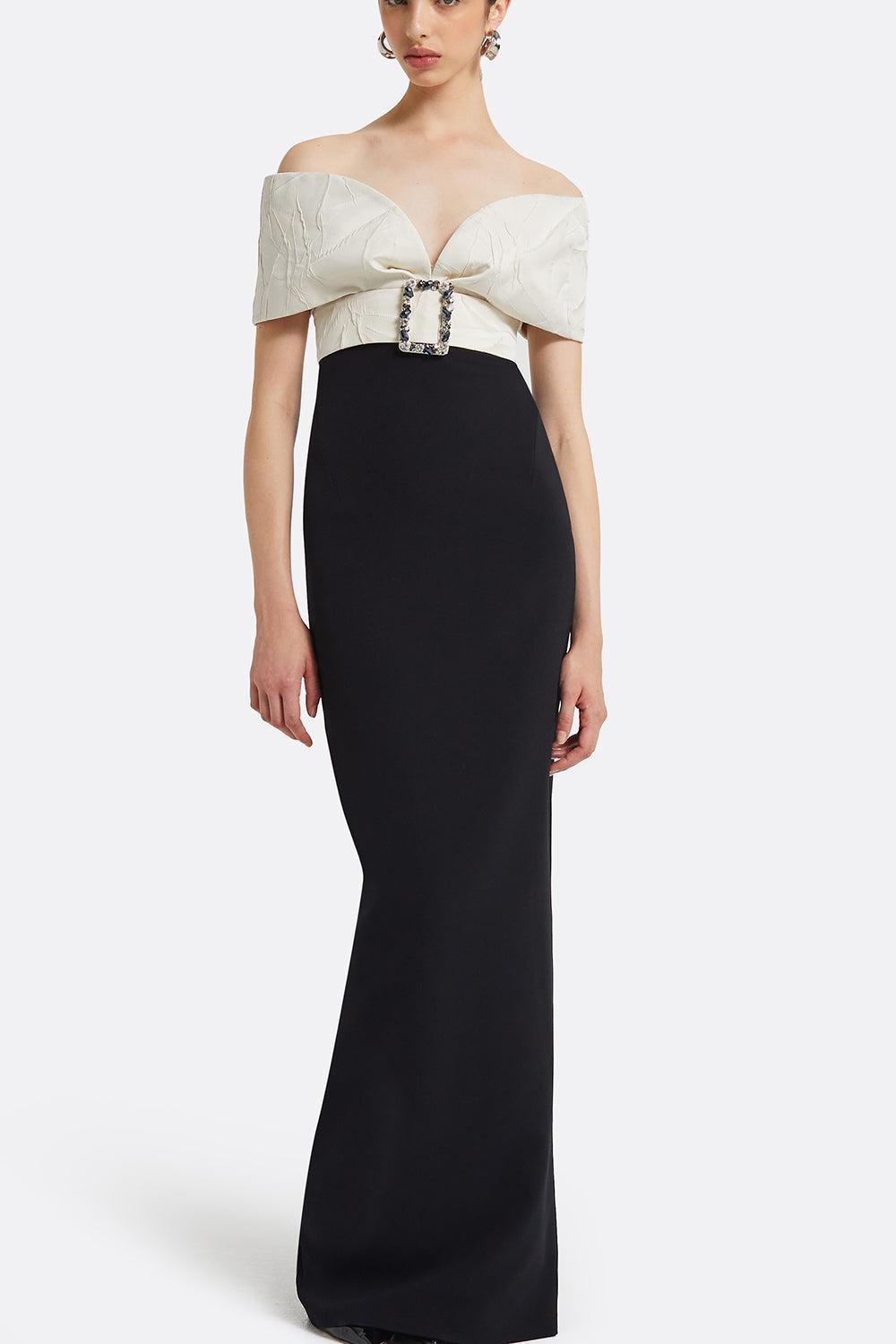 SAFIYAA: Abike Gown - Ivory Black SAFIYAA: Abike Gown - Ivory Black
