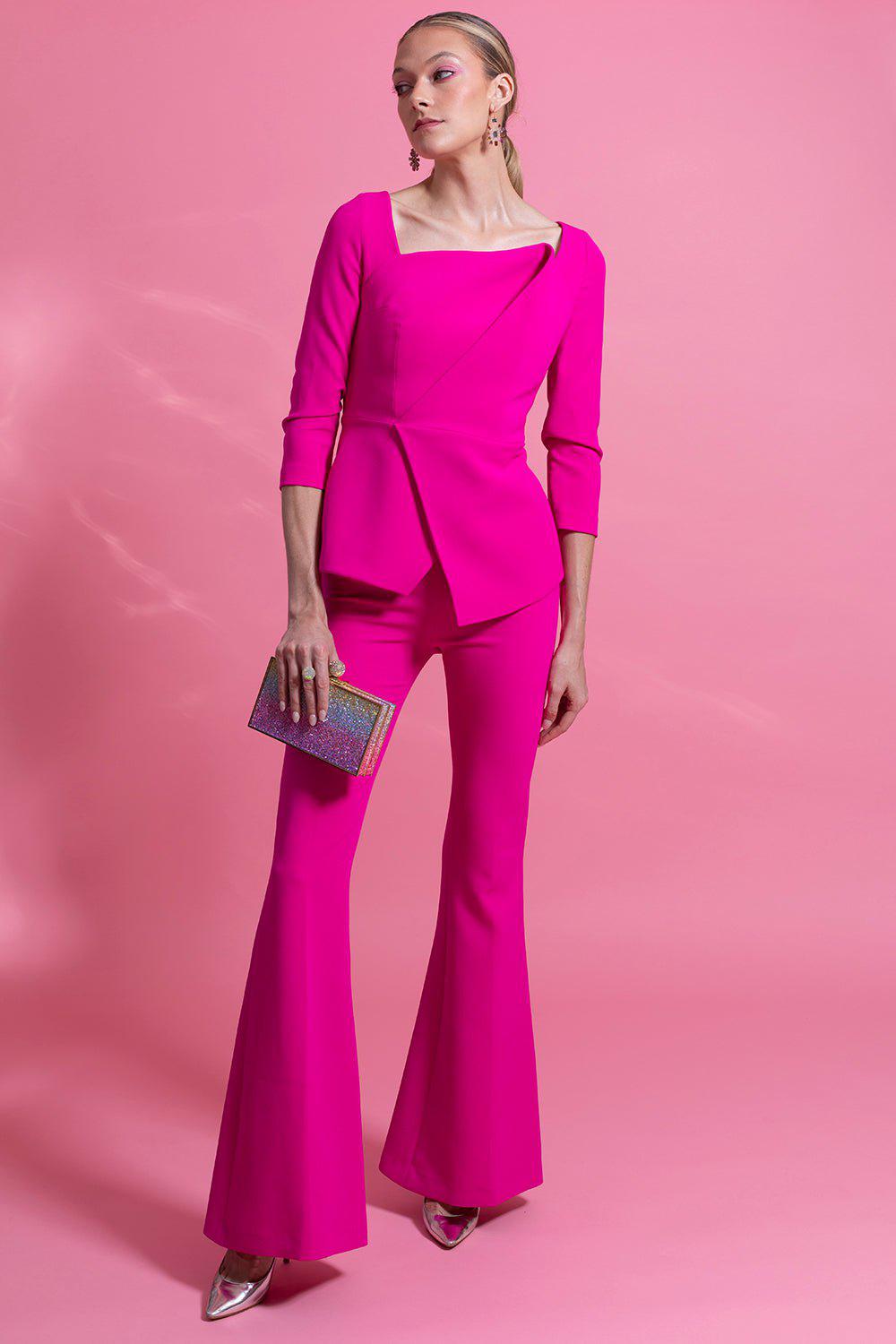 SAFIYAA-Halluana Flare Leg Trouser - Wild Strawberry-