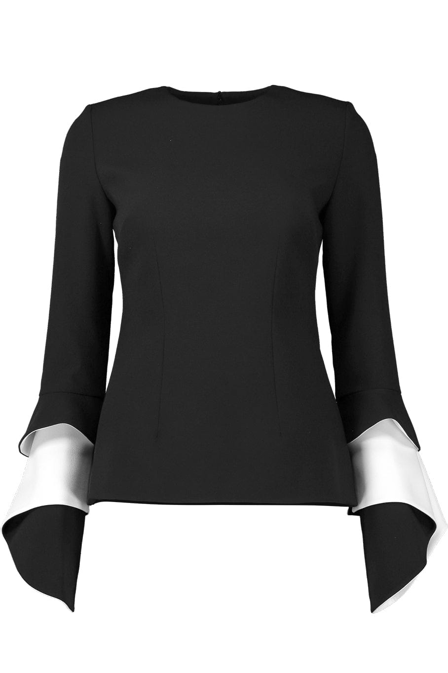 SAFIYAA-Lotus Sleeve Crepe Top-BLK/IVOR