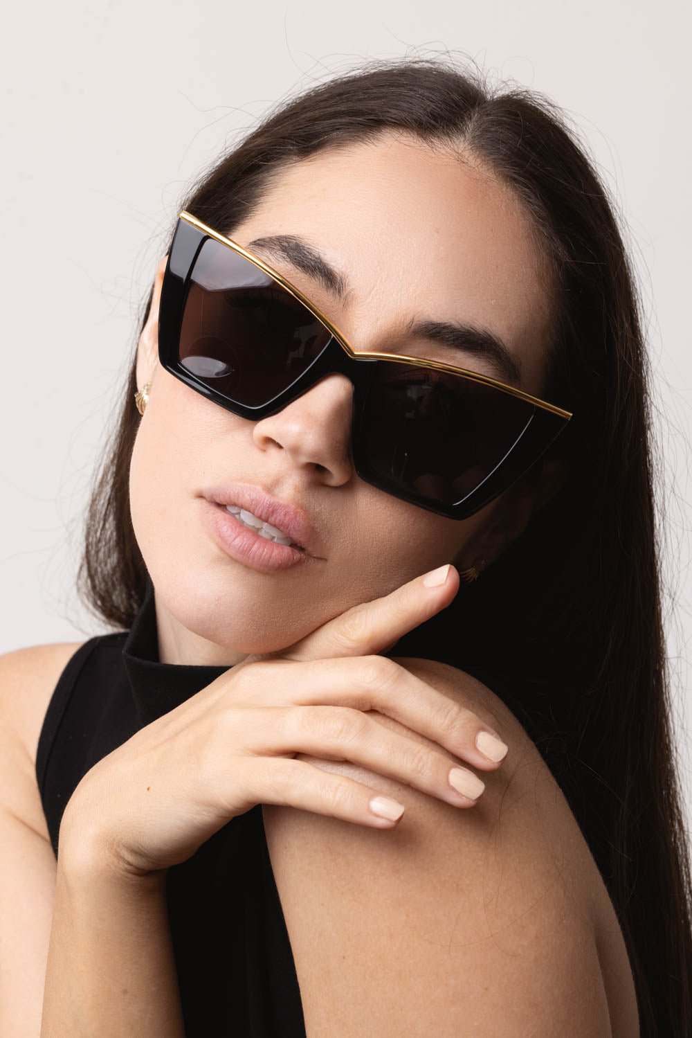 SAINT LAURENT-Retro Cat Eye Sunglasses - Black Gold-BLACK/BLACK/GOLD