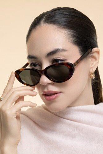 Cat Eye Oval Sunglasses-BROWN-ACCESSORIESUNGLASSES-SAINT LAURENT