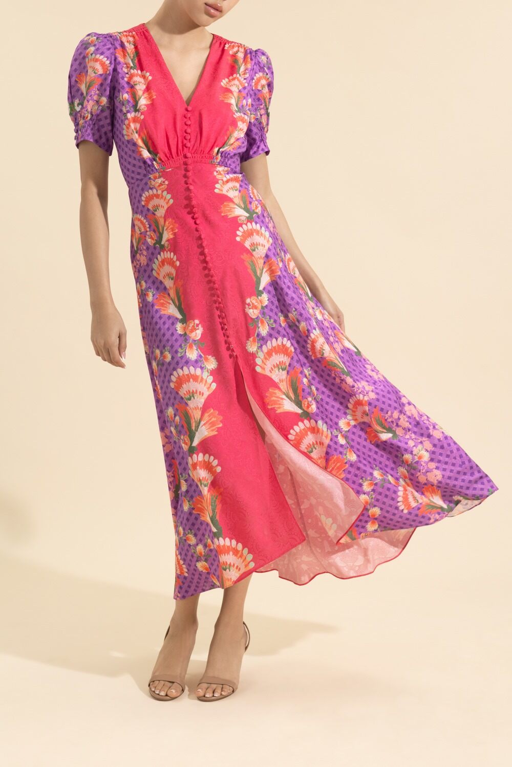 Lea Long Dress - Feather Raspberry-FLORAL-0-CLOTHINGDRESSCASUAL-SALONI