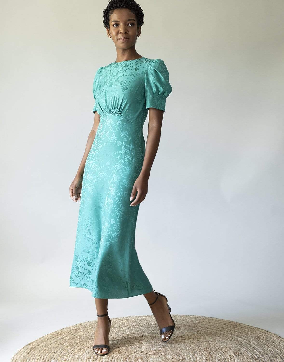 SALONI-Bianca Floral Satin Midi Dress-