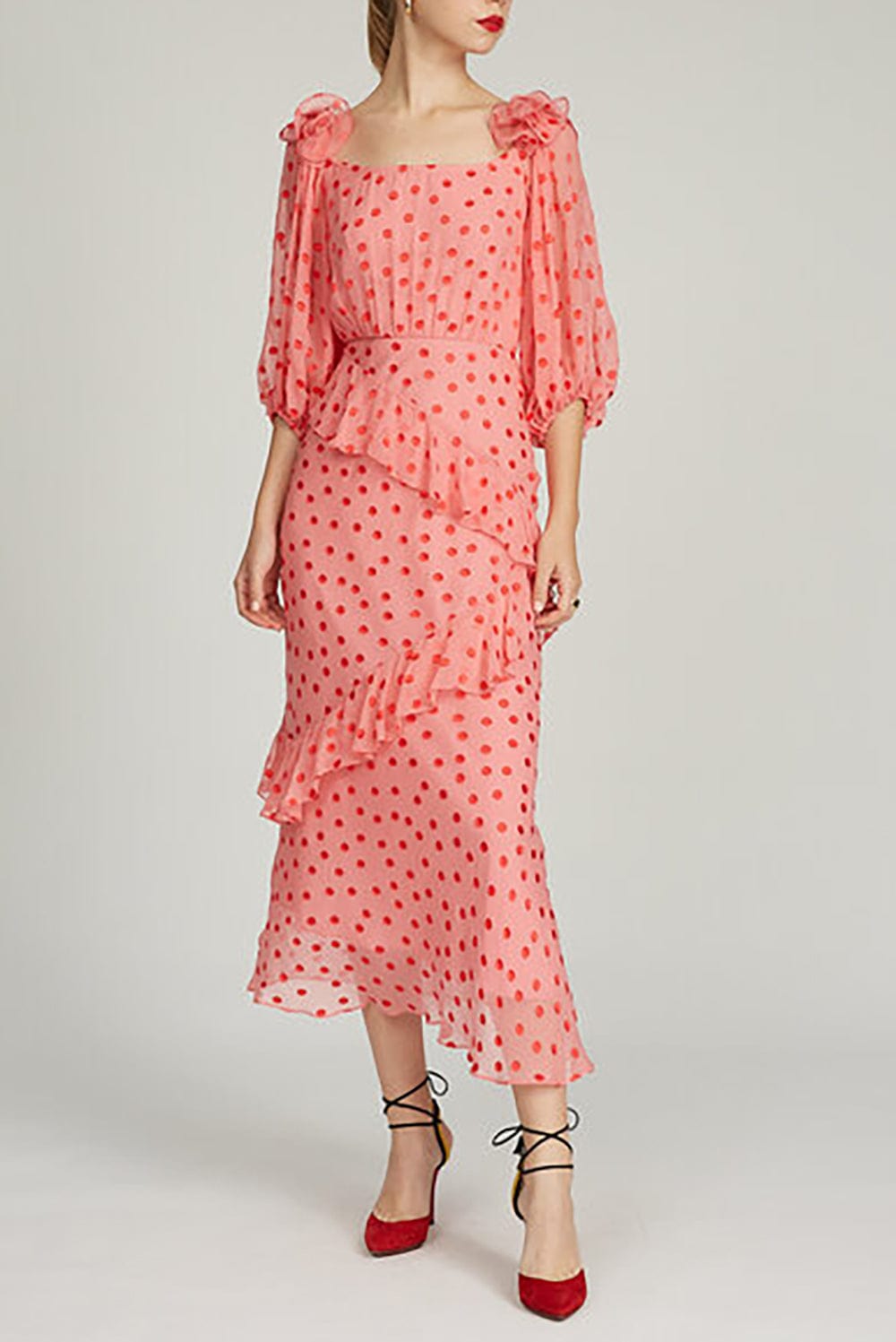 SALONI-Dot Devore Midi Dress-