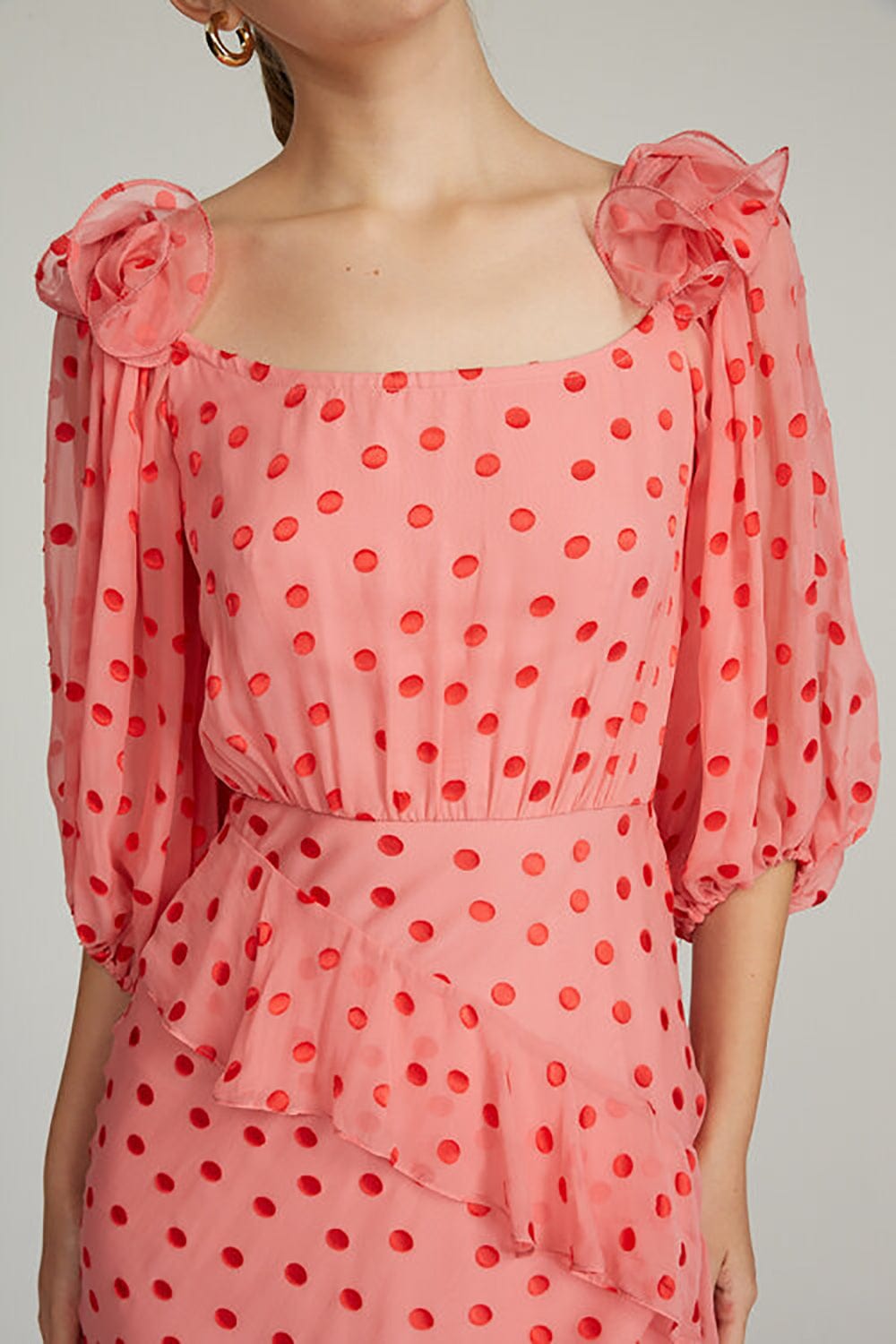 SALONI-Dot Devore Midi Dress-
