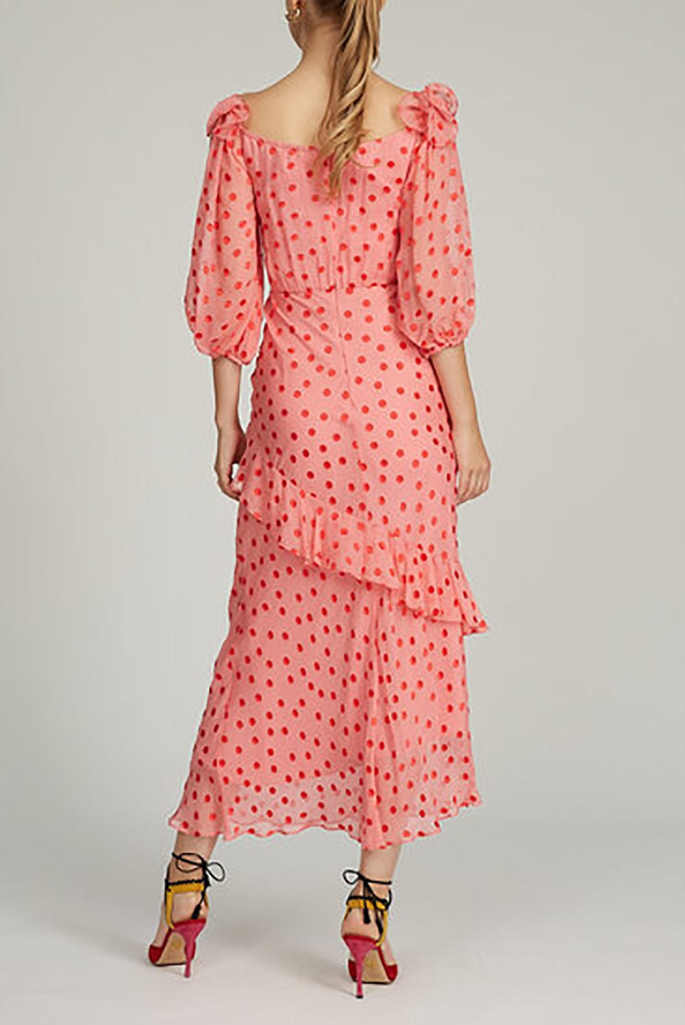 SALONI-Dot Devore Midi Dress-