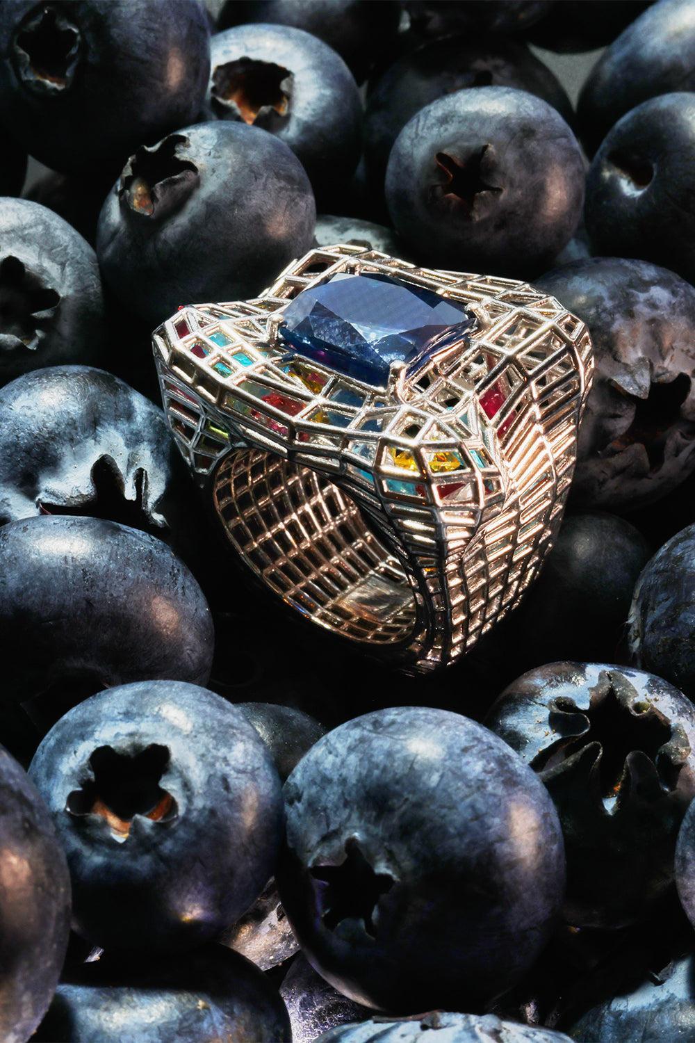 Blue Sapphire Cagey Distorted Ring-WHITE GOLD-6.5-JEWELRYFINE JEWELRING-SARA KATHERINE JACOBSON