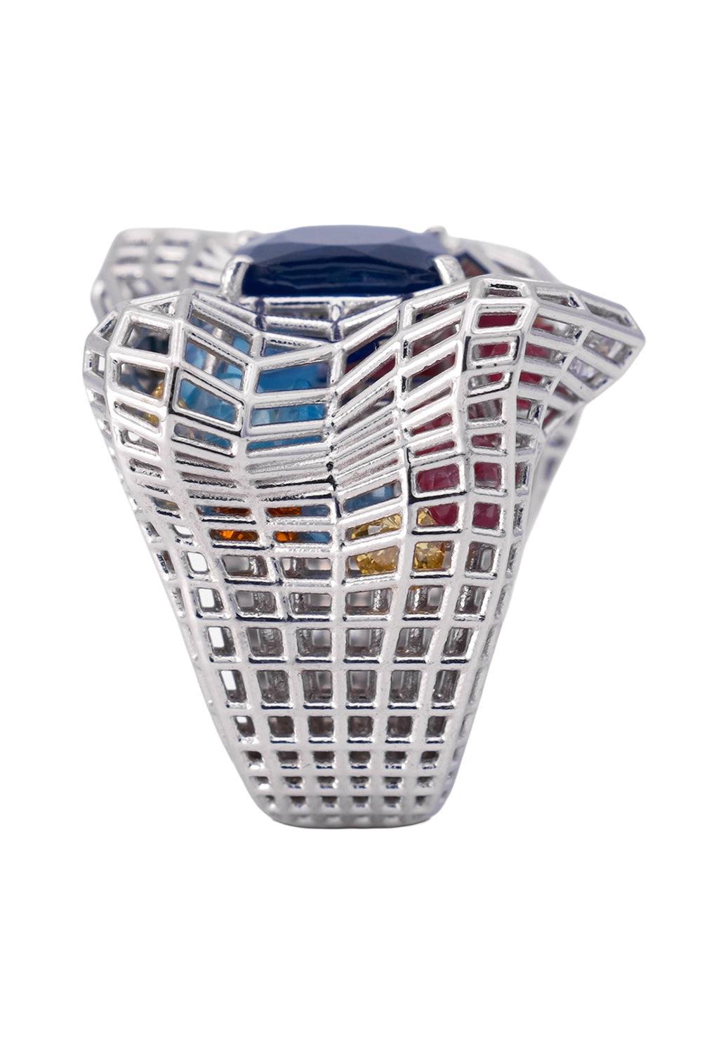 Blue Sapphire Cagey Distorted Ring-WHITE GOLD-6.5-JEWELRYFINE JEWELRING-SARA KATHERINE JACOBSON