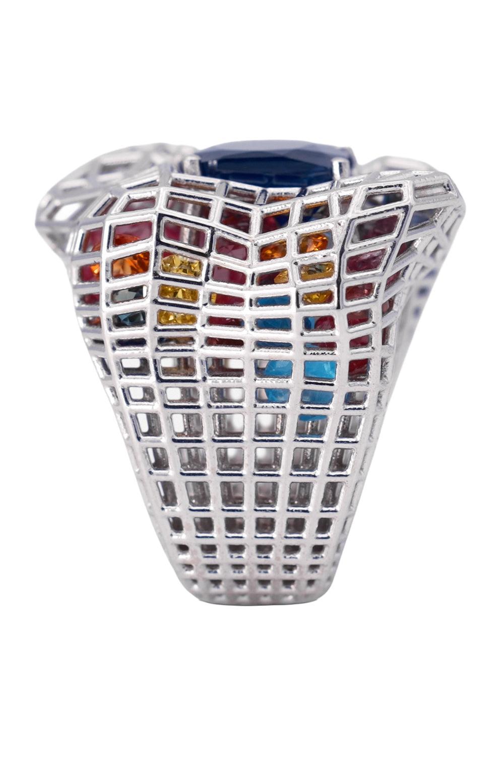 Blue Sapphire Cagey Distorted Ring-WHITE GOLD-6.5-JEWELRYFINE JEWELRING-SARA KATHERINE JACOBSON