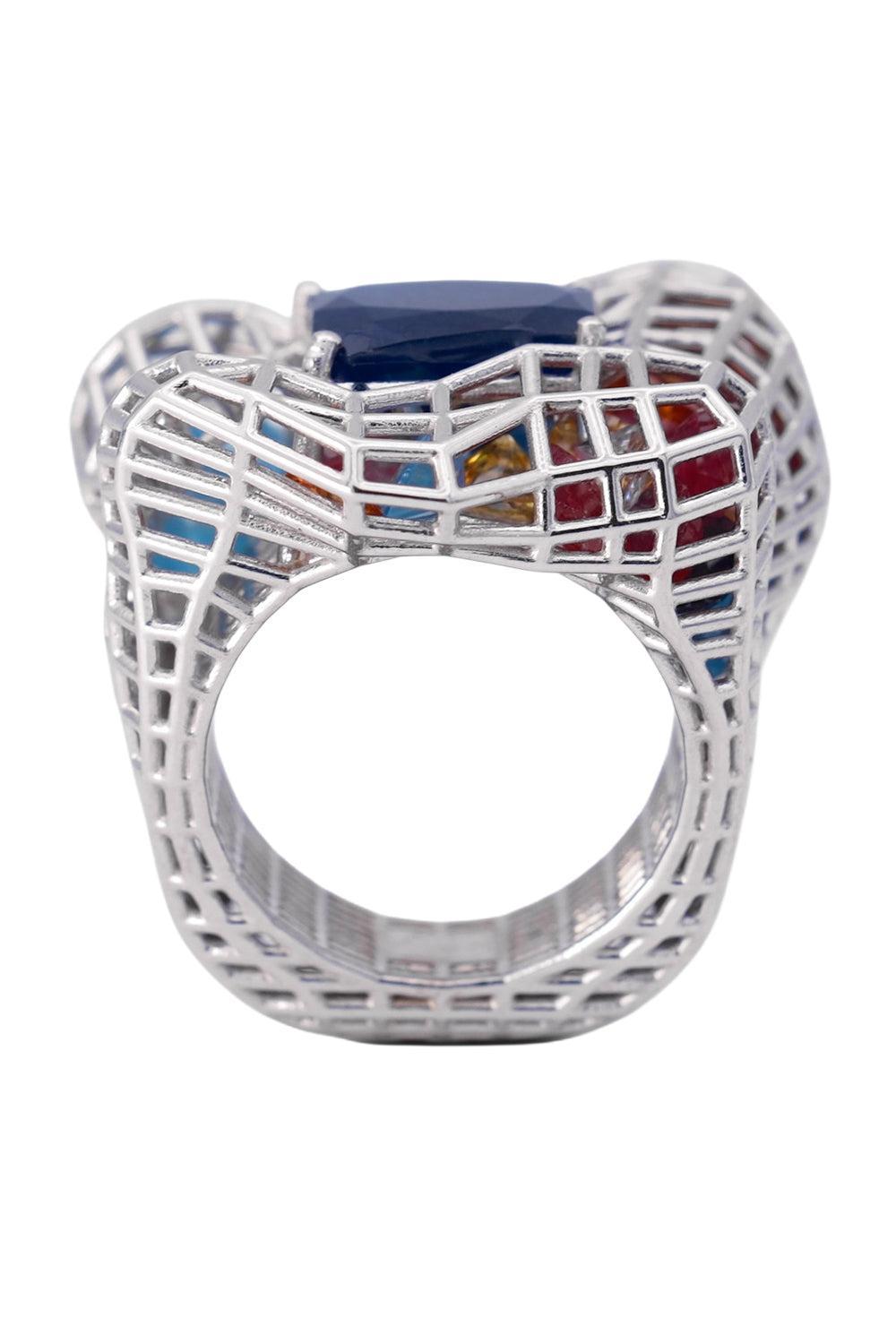 Blue Sapphire Cagey Distorted Ring-WHITE GOLD-6.5-JEWELRYFINE JEWELRING-SARA KATHERINE JACOBSON