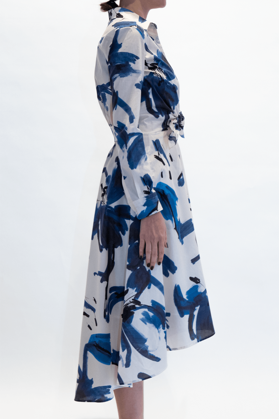 SARA ROKA-Tie Front Hi-Low Shirt Dress-