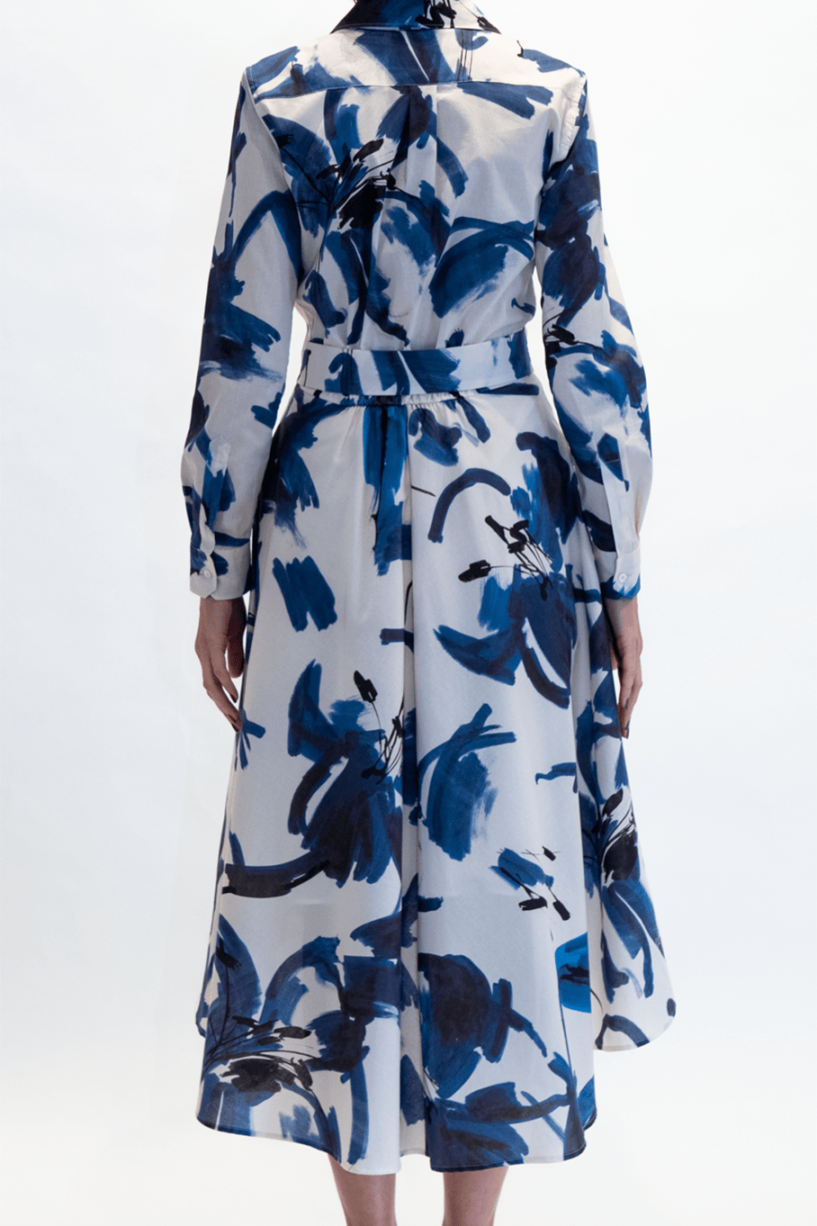 SARA ROKA-Tie Front Hi-Low Shirt Dress-