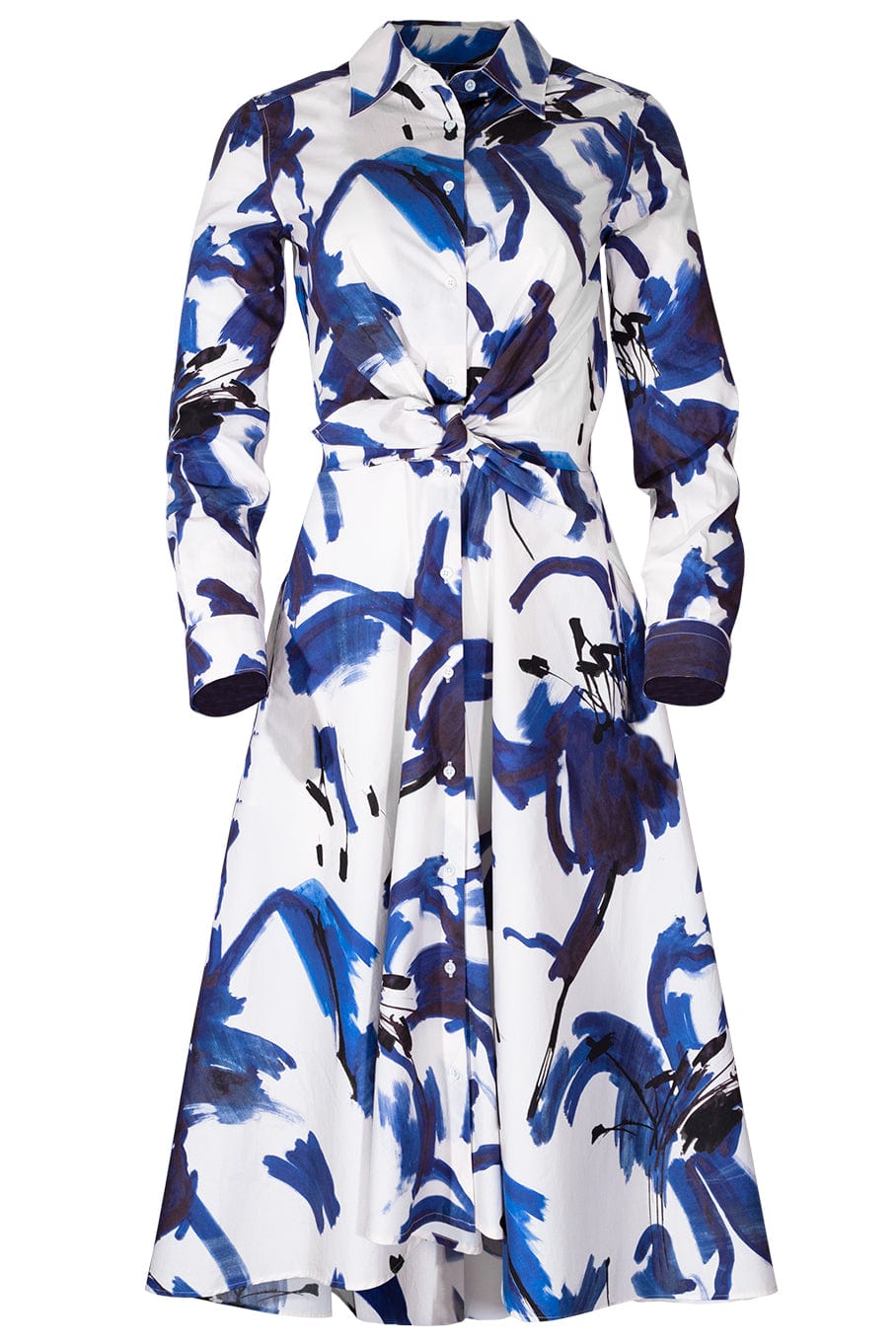 SARA ROKA-Tie Front Hi-Low Shirt Dress-