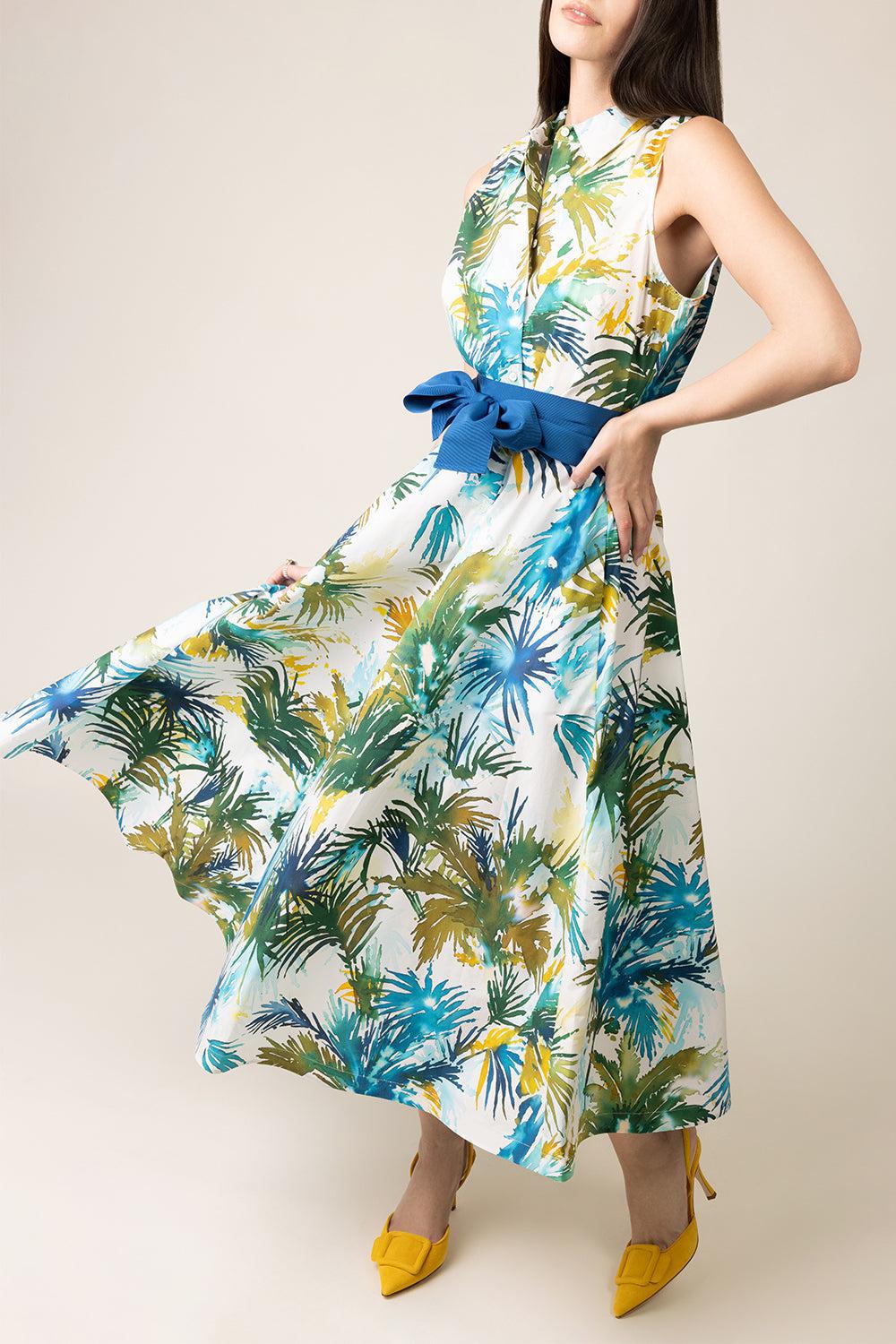 Carydra Dress - Watercolor Palms-WTRCLRPL-38-CLOTHINGDRESSCASUAL-SARA ROKA
