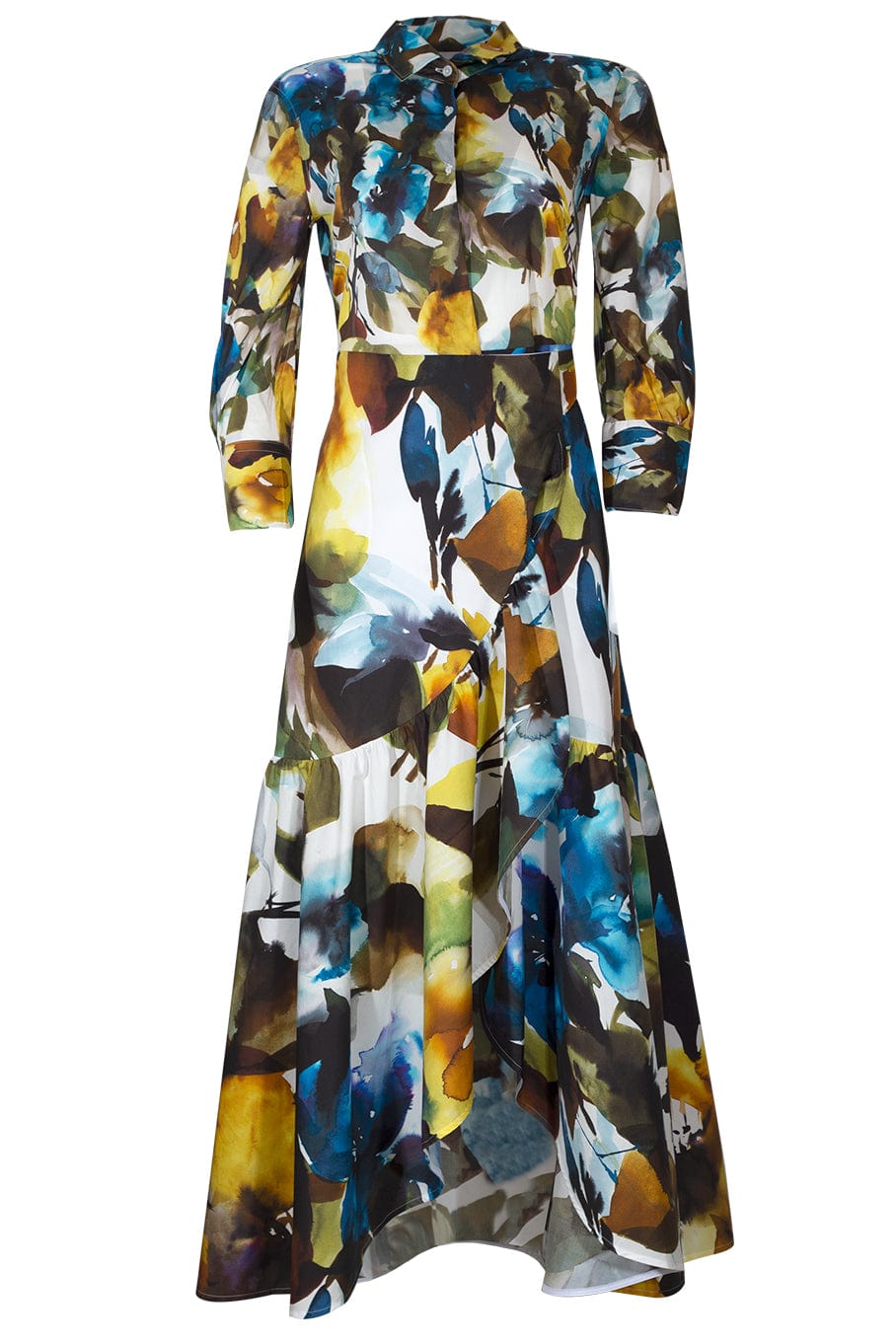 SARA ROKA-Tie Front Maxi Shirt Dress-